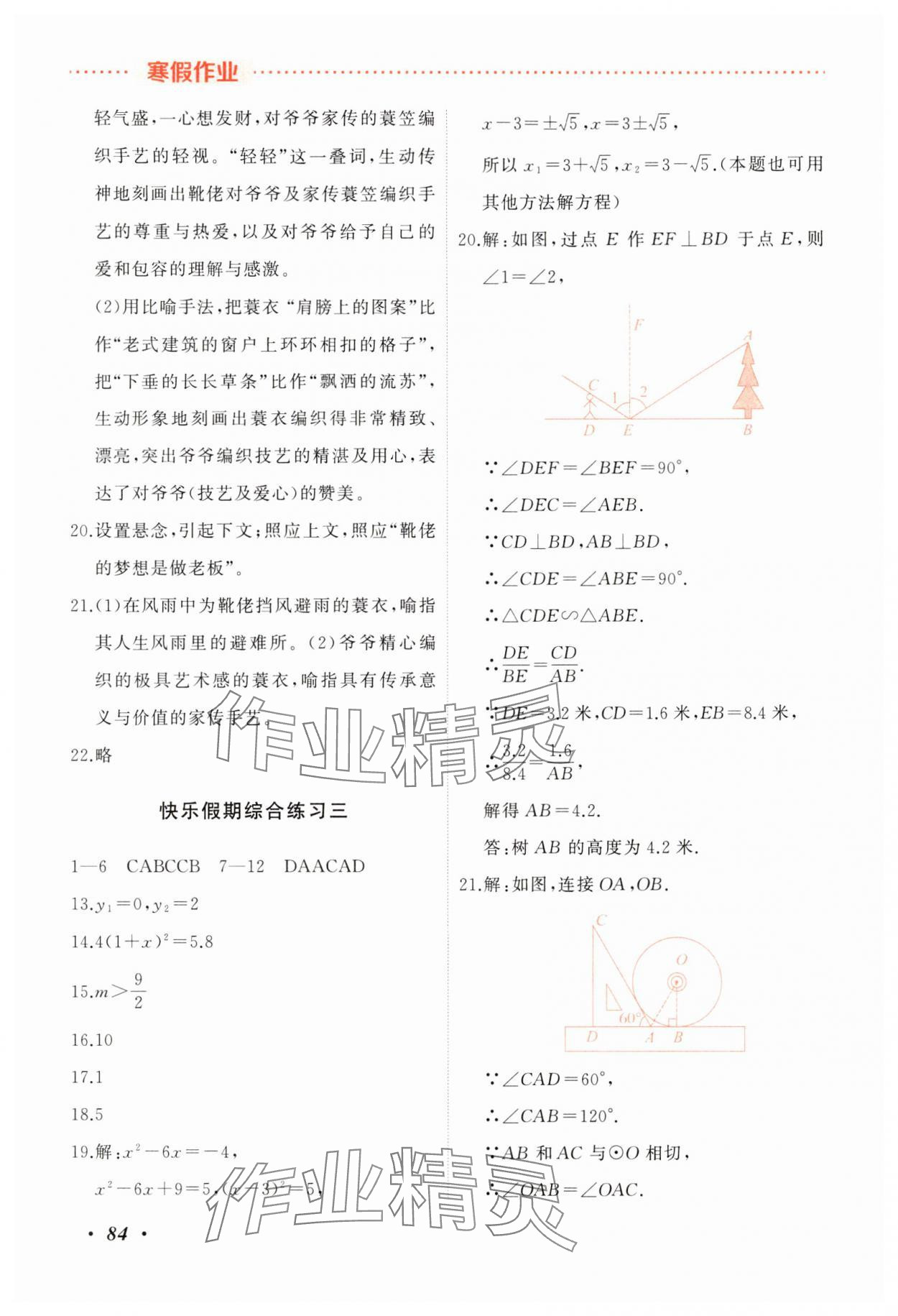 2025年寒假作业吉林教育出版社九年级人教版 参考答案第3页