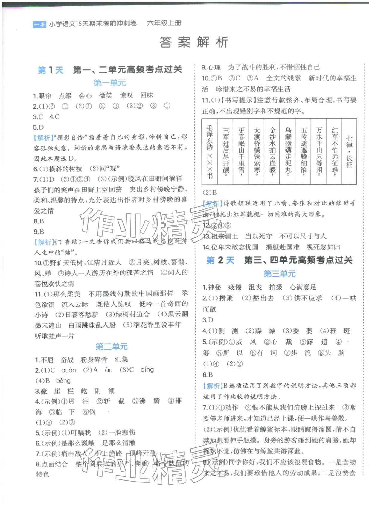 2025年15天期末考前沖刺卷六年級語文上冊人教版&nbsp;第1頁
