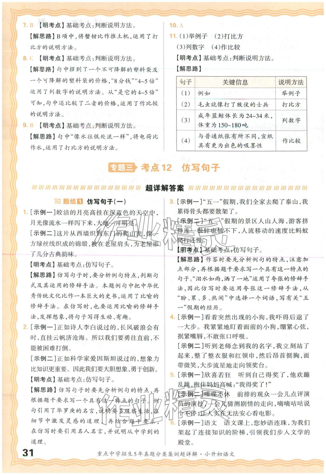 2026年重点中学招生5年真题分类集训小升初语文&nbsp;第31页