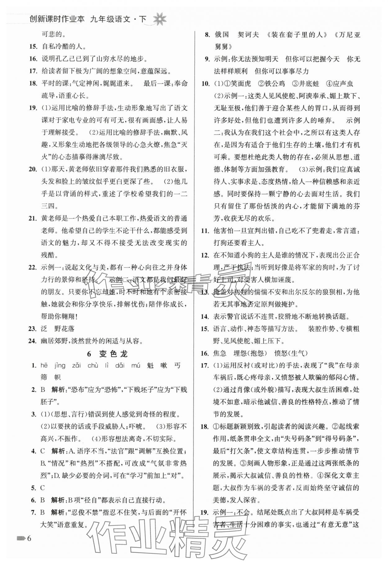 2025年創(chuàng)新課時(shí)作業(yè)本九年級(jí)語(yǔ)文下冊(cè)人教版 第6頁(yè)