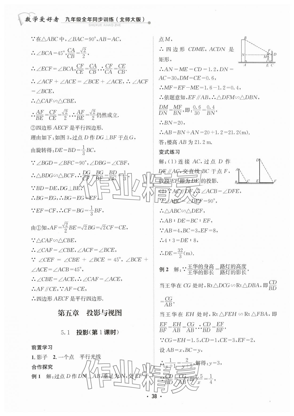 2023年數(shù)學(xué)愛好者同步訓(xùn)練九年級全一冊北師大版 參考答案第38頁