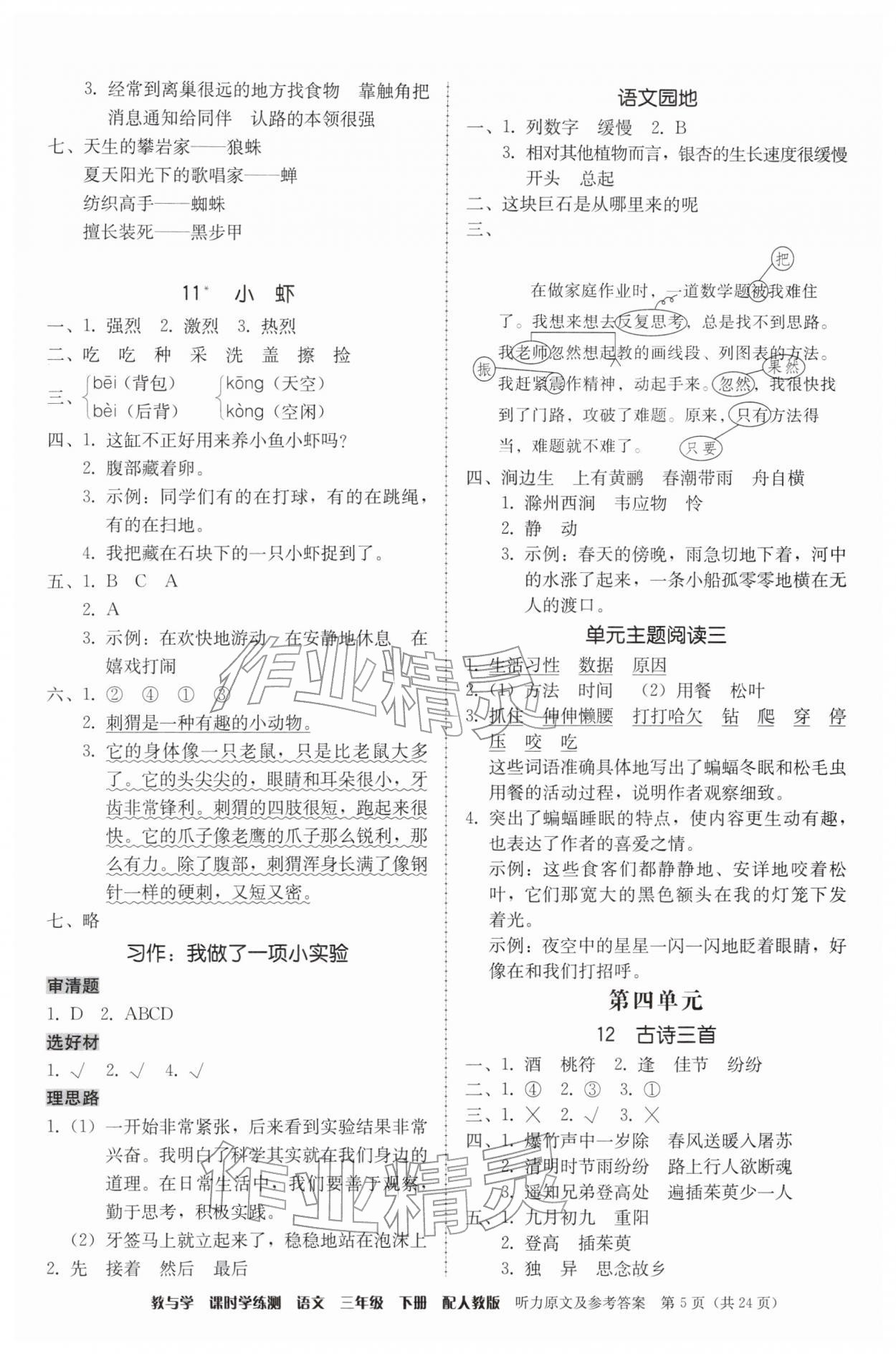2026年教与学课时学练测三年级语文下册人教版&nbsp;第5页