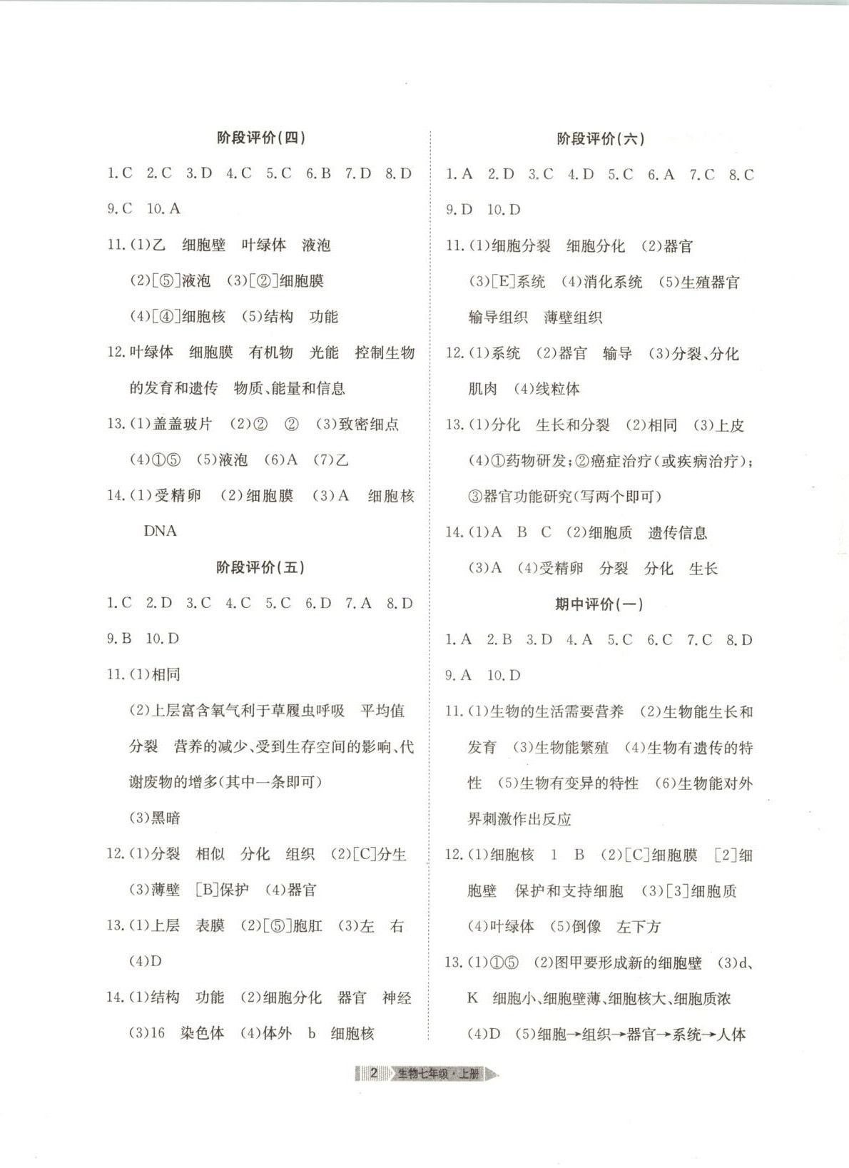 2025年全优标准卷七年级生物上册人教版 第2页