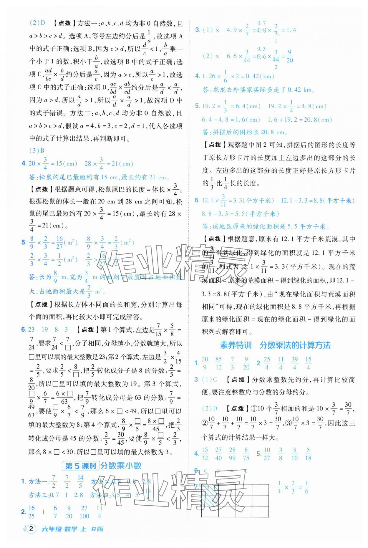 2025年综合应用创新题典中点六年级数学上册人教版福建专版 参考答案第2页