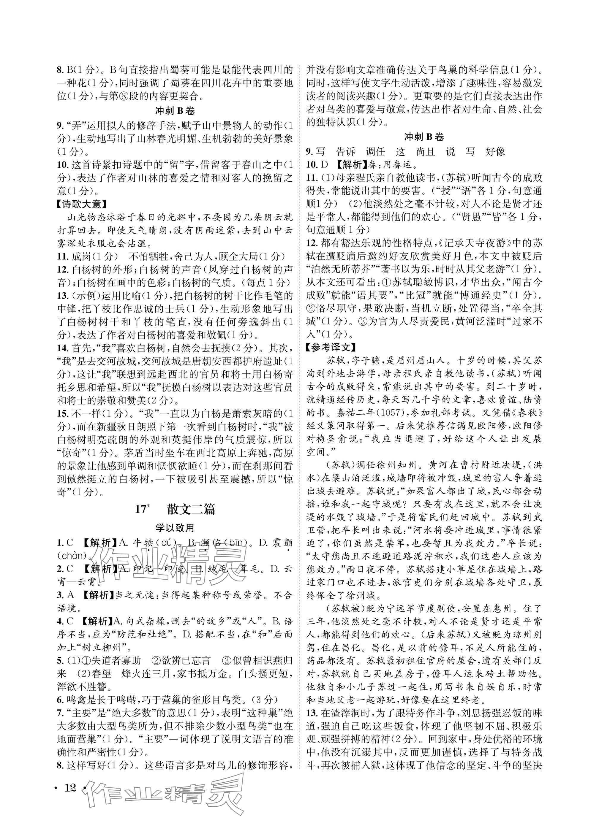 2025年蓉城之星八年級語文上冊人教版&nbsp;參考答案第12頁