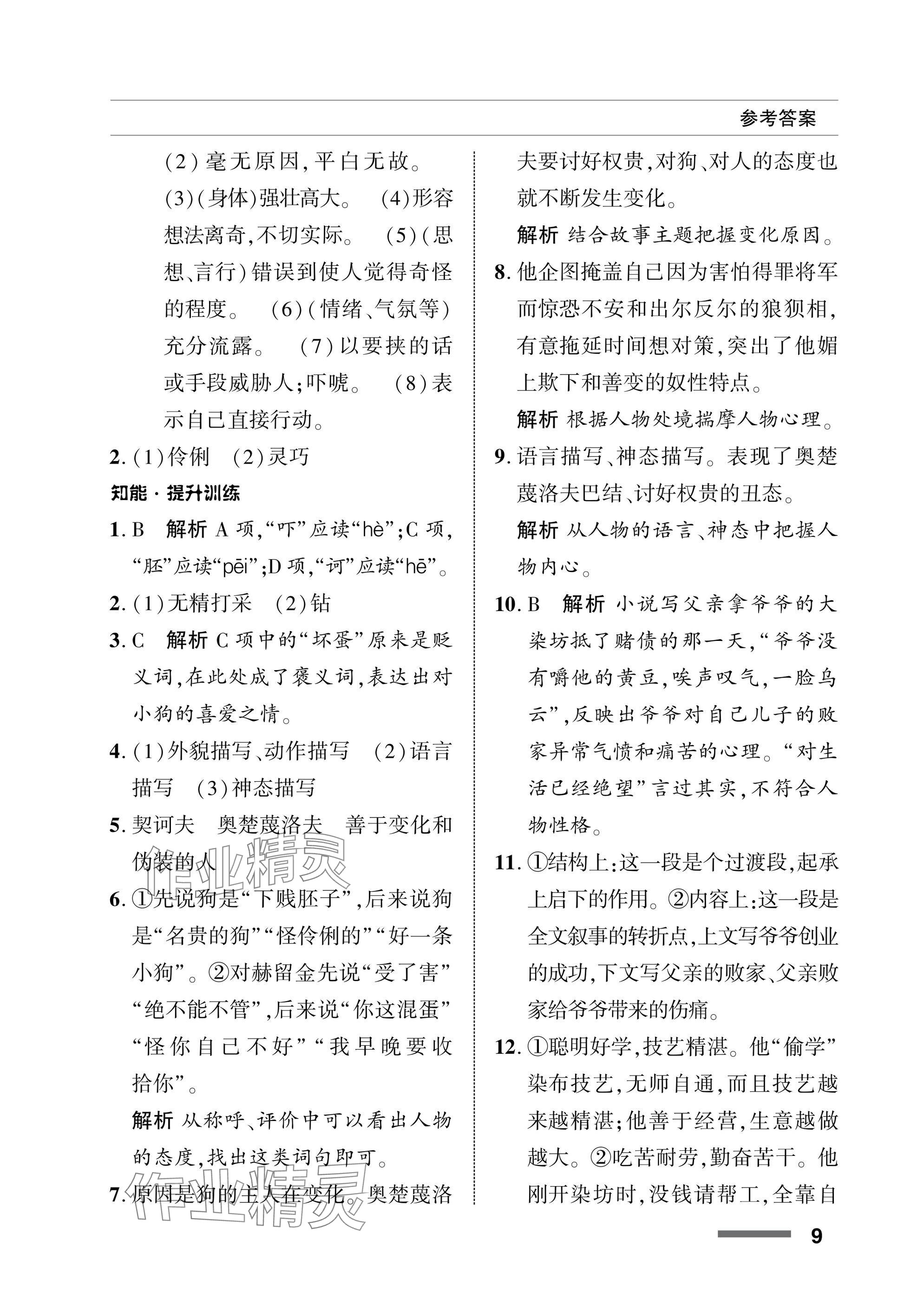 2025年配套綜合練習(xí)甘肅九年級(jí)語(yǔ)文下冊(cè)人教版 參考答案第9頁(yè)