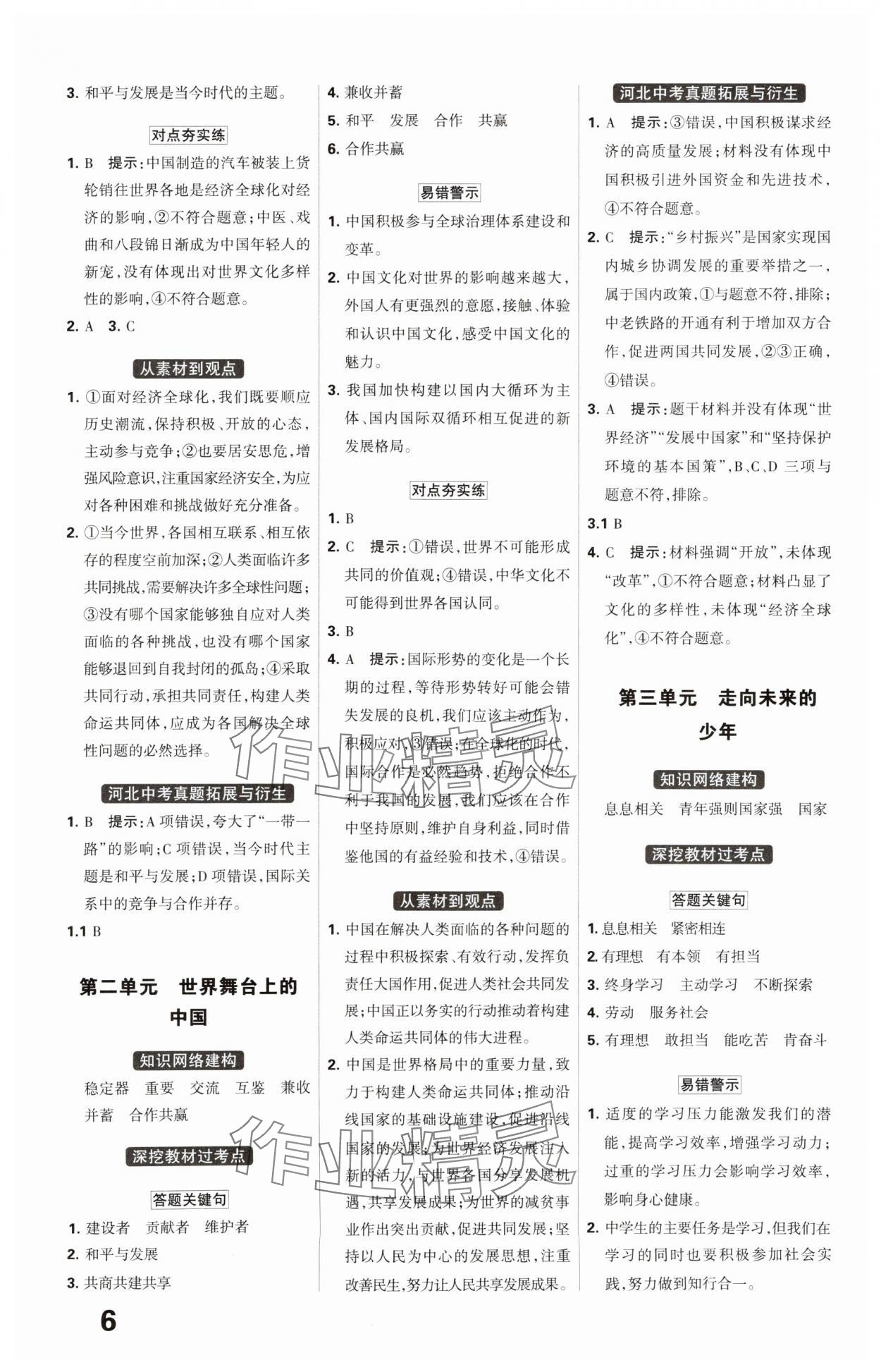 2025年全優(yōu)中考系統(tǒng)總復習道德與法治河北專版 參考答案第6頁