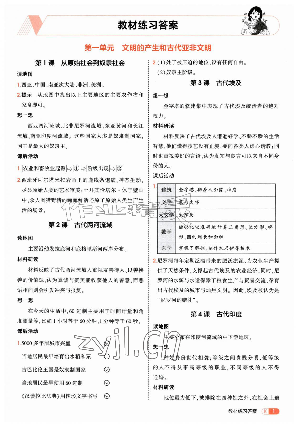 2026年教材课本九年级历史上册人教版&nbsp;参考答案第1页