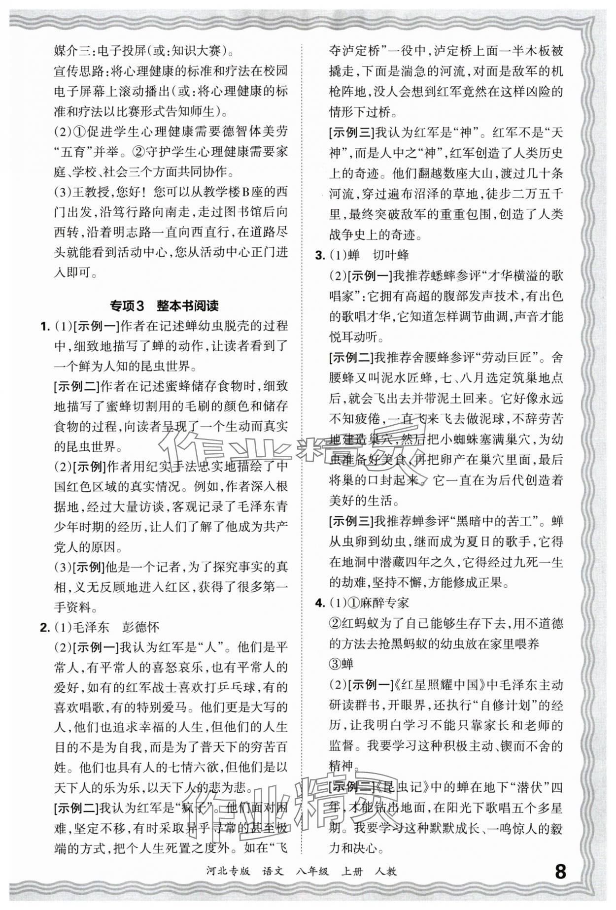 2024年王朝霞各地期末試卷精選八年級語文上冊人教版河北專版 參考答案第8頁