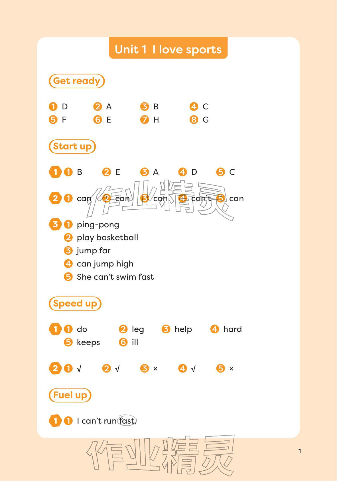 2025年同步练习册外语教学与研究出版社四年级英语上册外研版河南专版 参考答案第1页