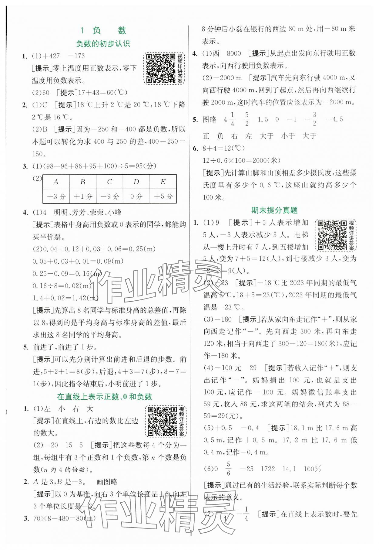 2025年实验班提优训练六年级数学下册人教版 参考答案第1页