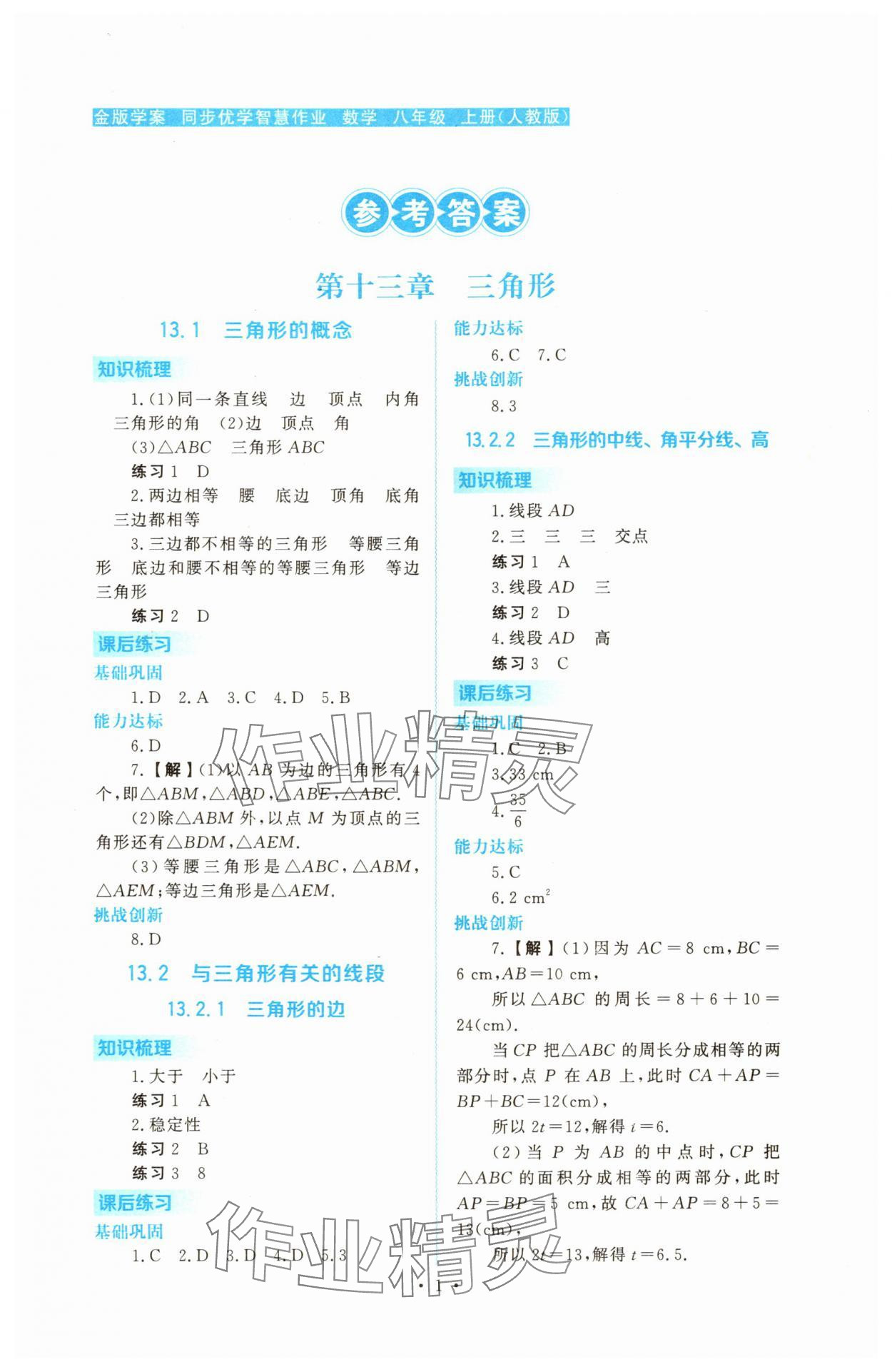 2025年金版学案同步优学智慧作业八年级数学上册人教版 第1页