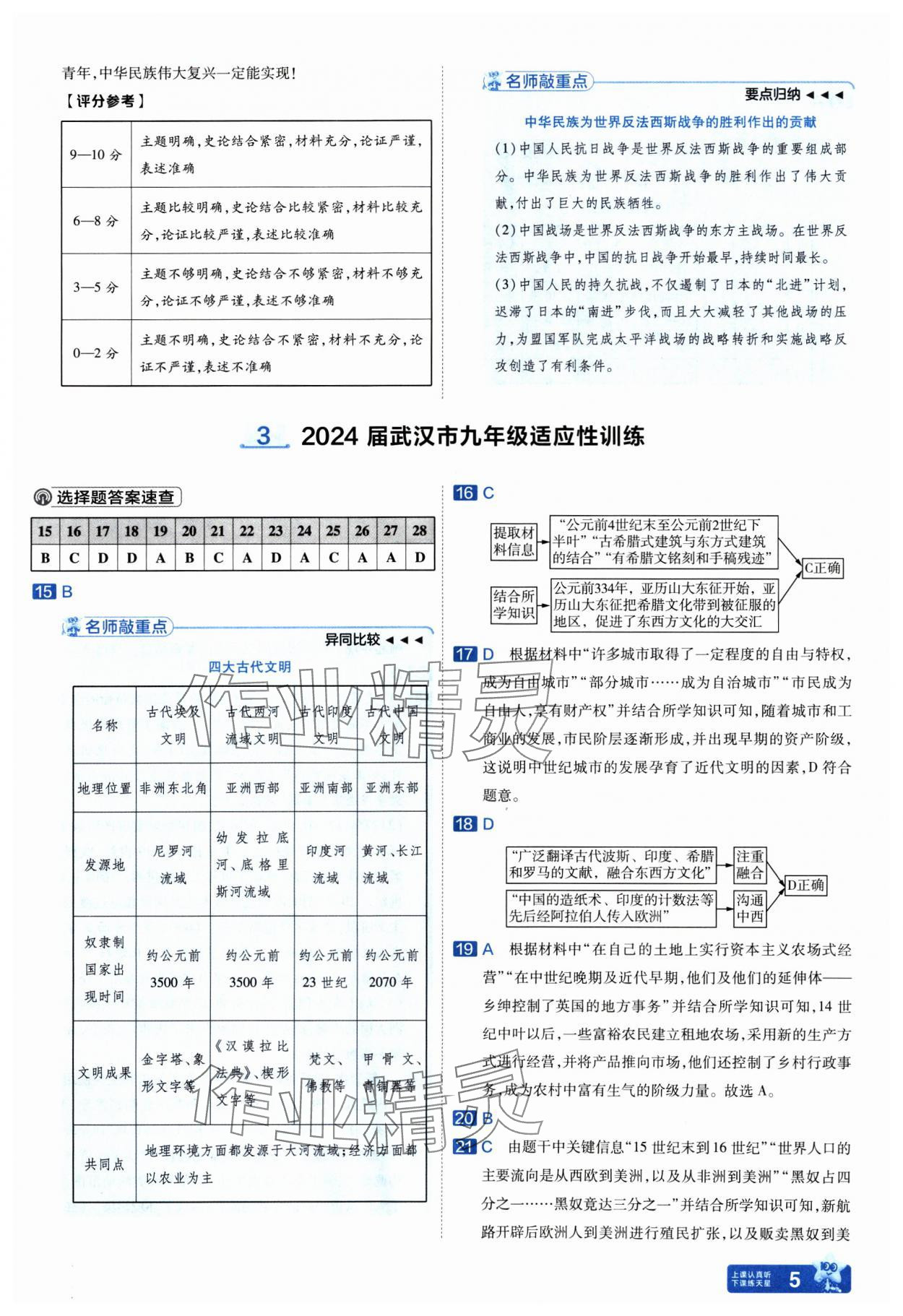 2025年金考卷45套匯編歷史人教版武漢專版 參考答案第5頁