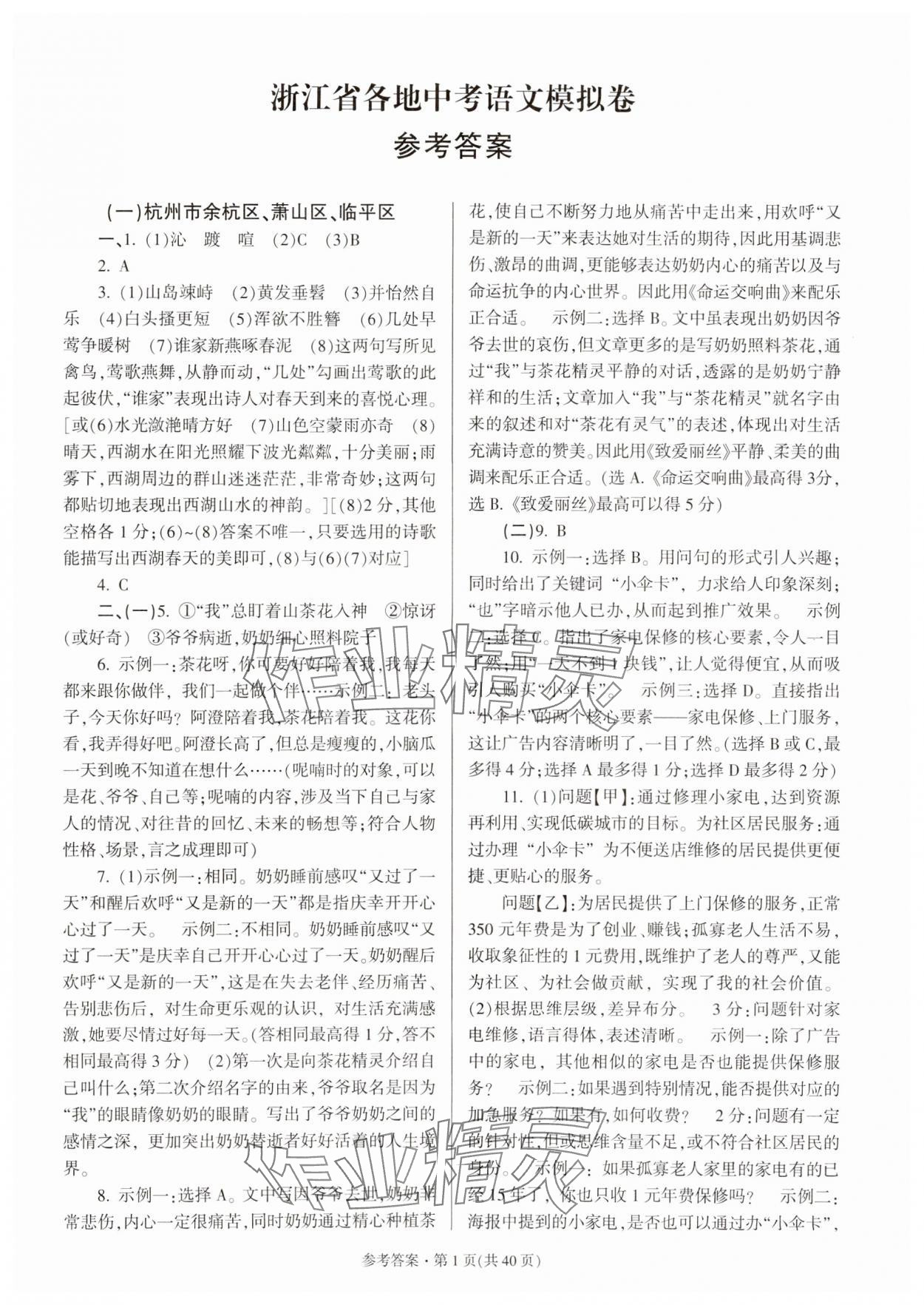 2024年浙江省各地中考模擬卷精選語文 第1頁