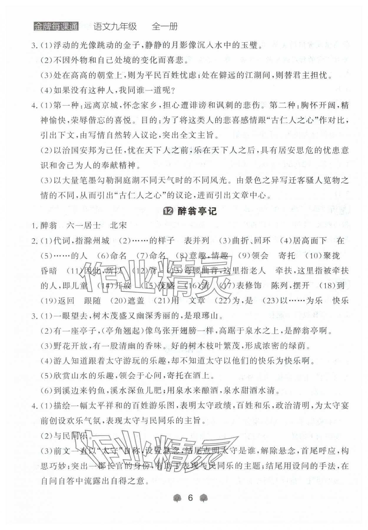 2024年點(diǎn)石成金金牌每課通九年級語文全一冊人教版遼寧專版 參考答案第6頁