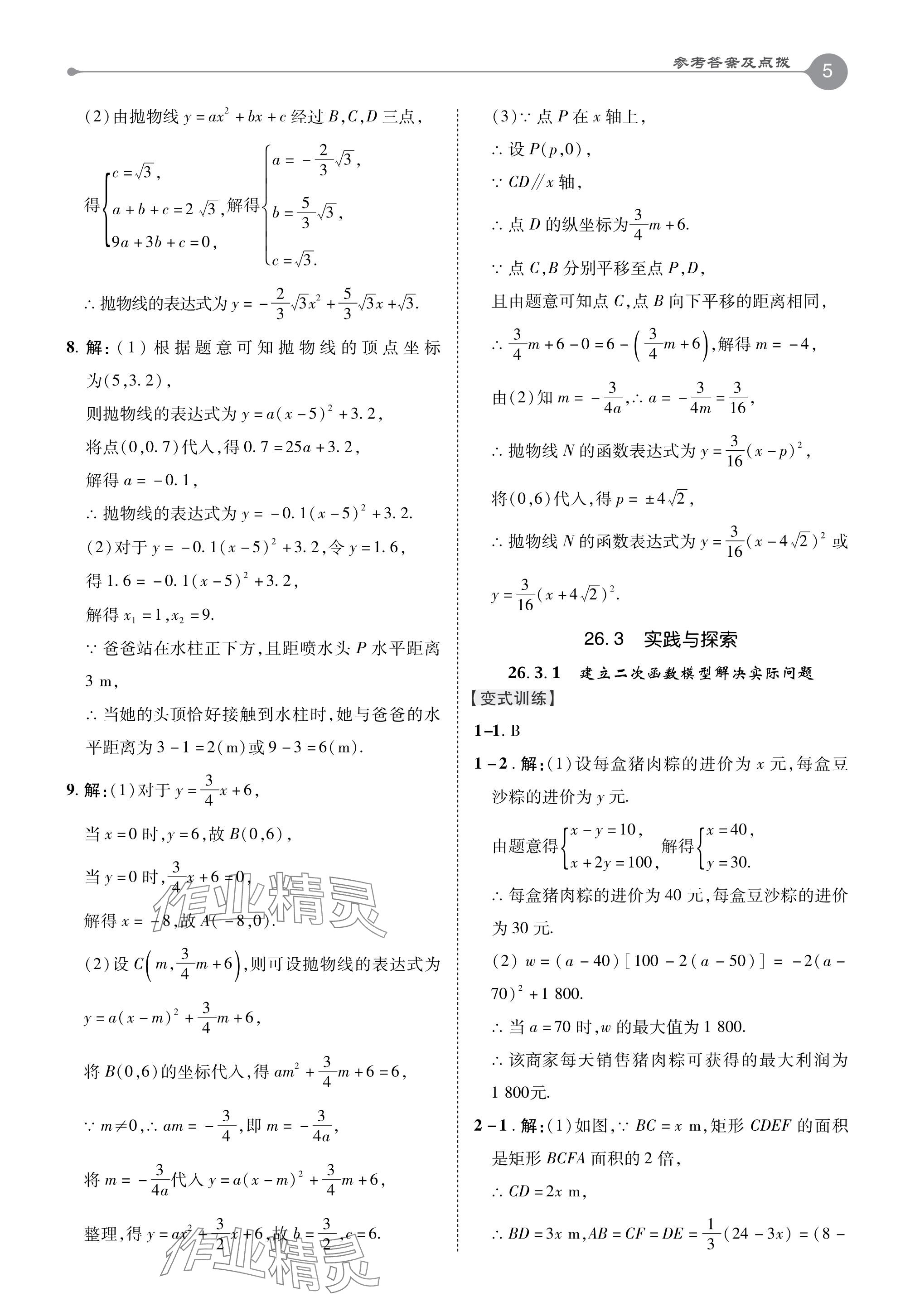 2024年特高級教師點撥九年級數(shù)學(xué)下冊華師大版 參考答案第5頁