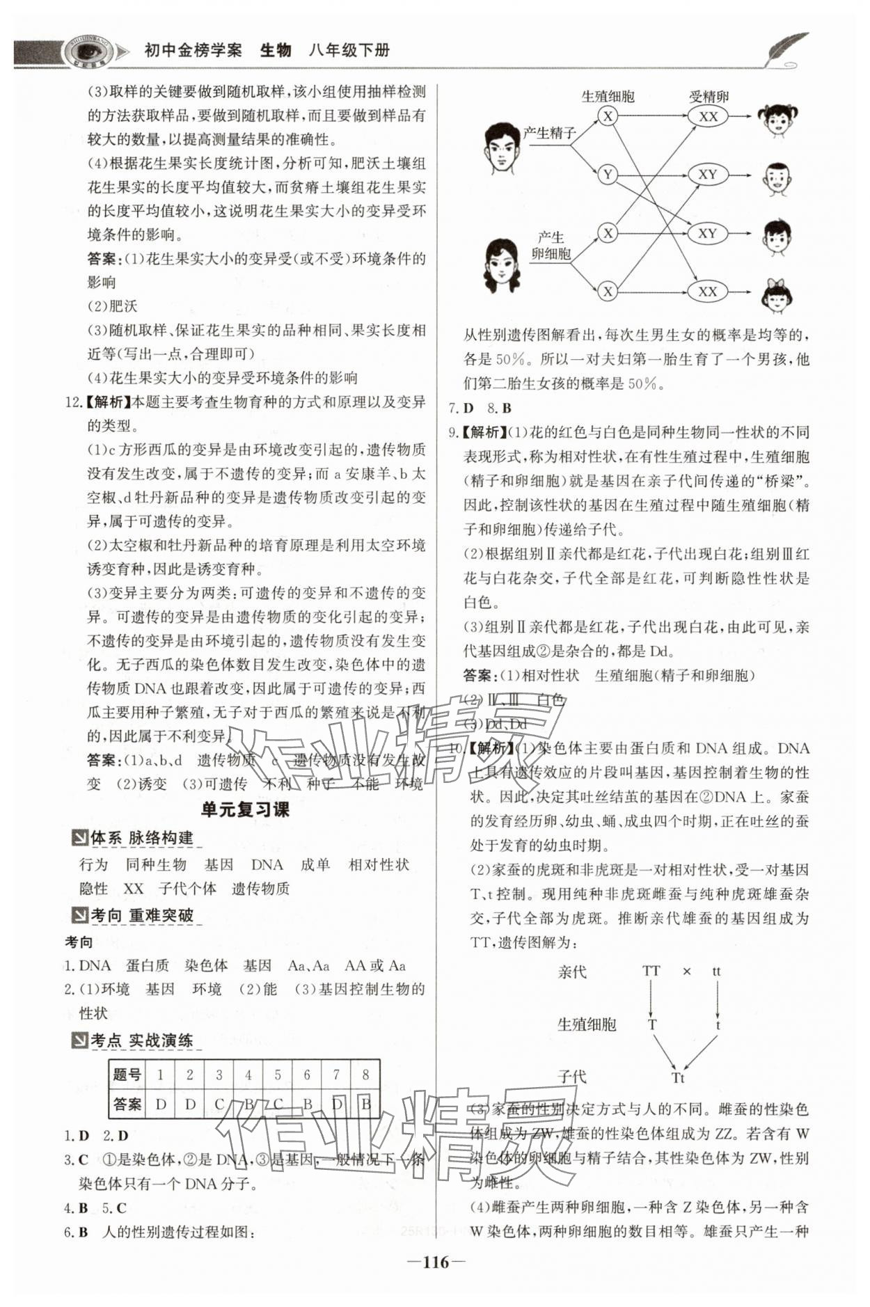 2025年世纪金榜金榜学案八年级生物下册人教版河南专版 参考答案第7页