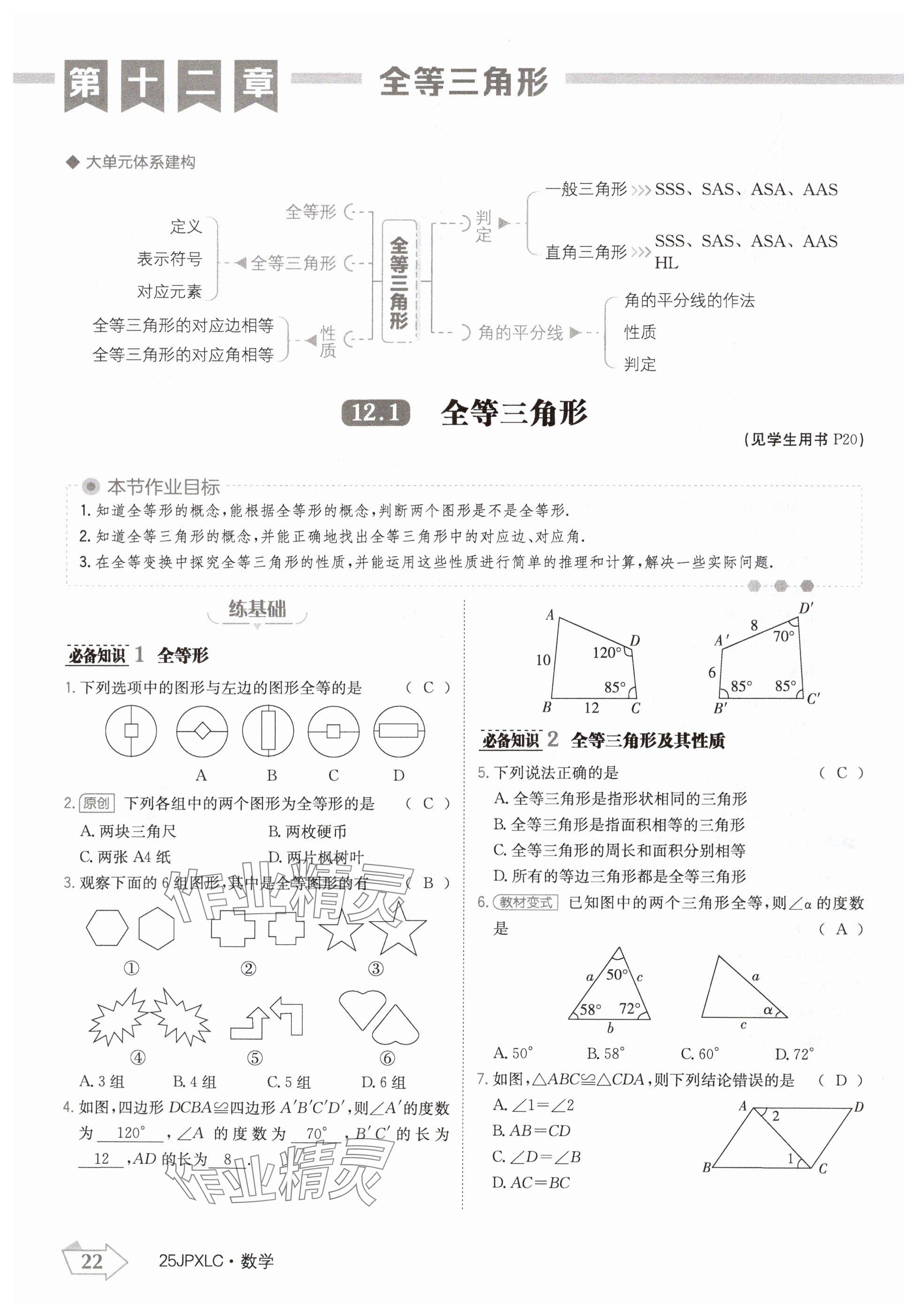 2024年金牌學(xué)練測八年級數(shù)學(xué)上冊人教版 參考答案第22頁