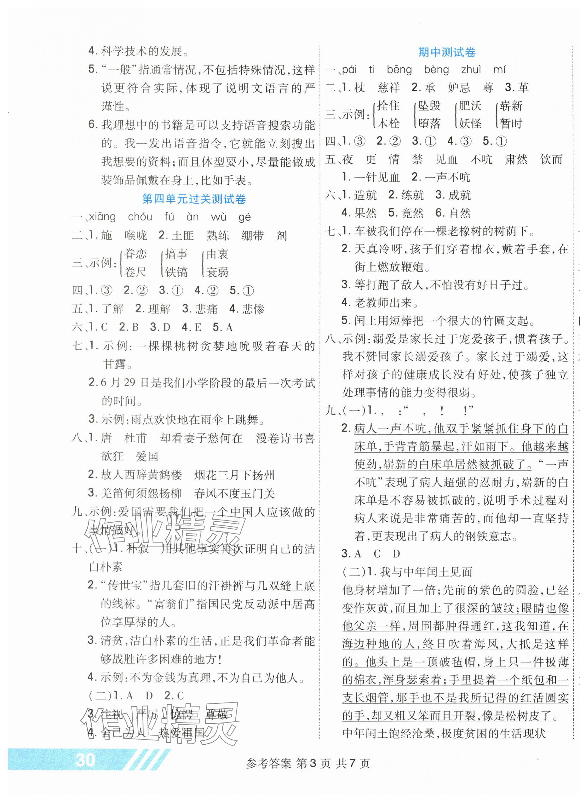 2025年全優(yōu)考王五年級語文下冊人教版&nbsp;參考答案第3頁