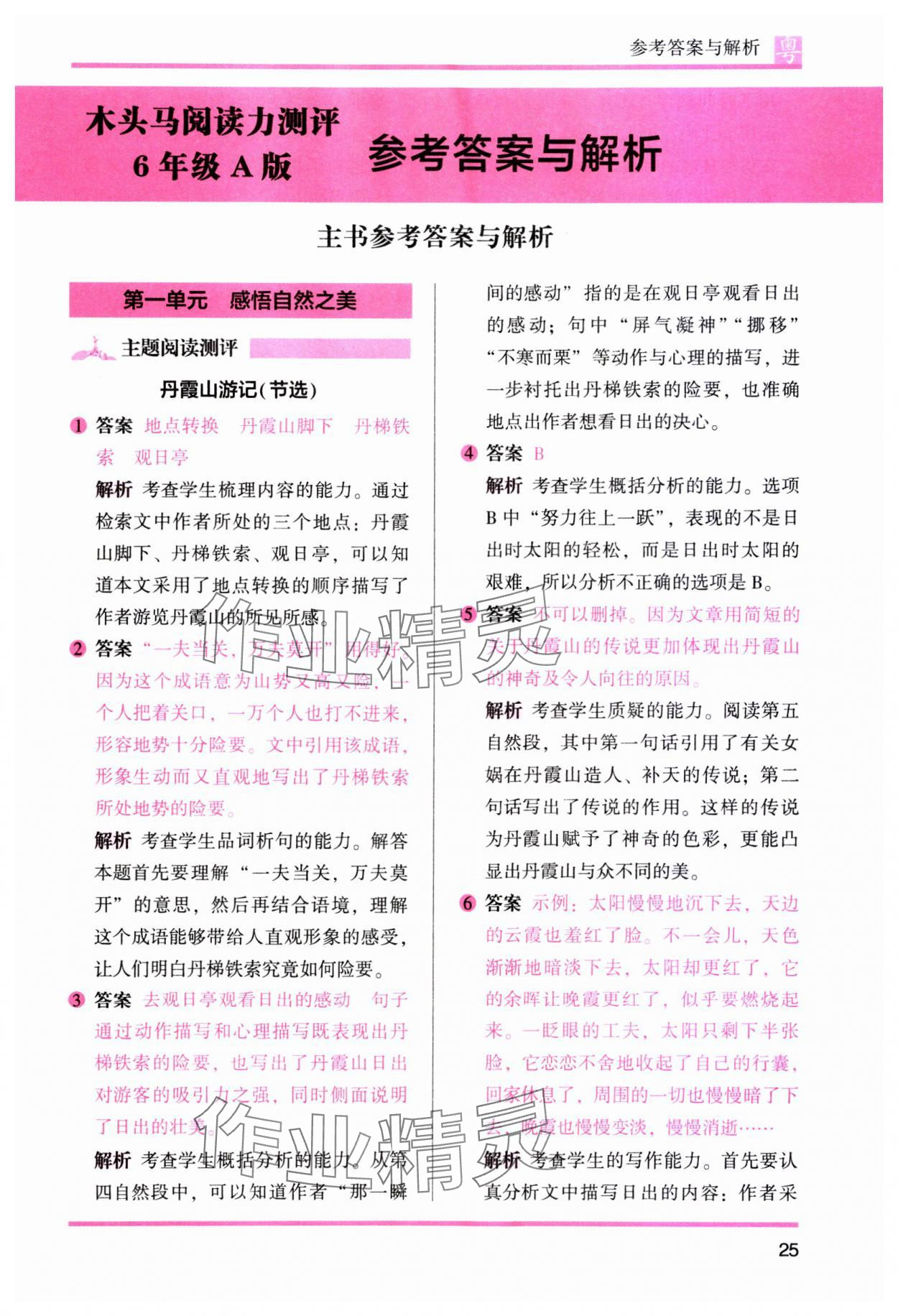 2023年木頭馬閱讀力測評小學(xué)語文六年級人教版培優(yōu)篇A版廣東專版 參考答案第10頁