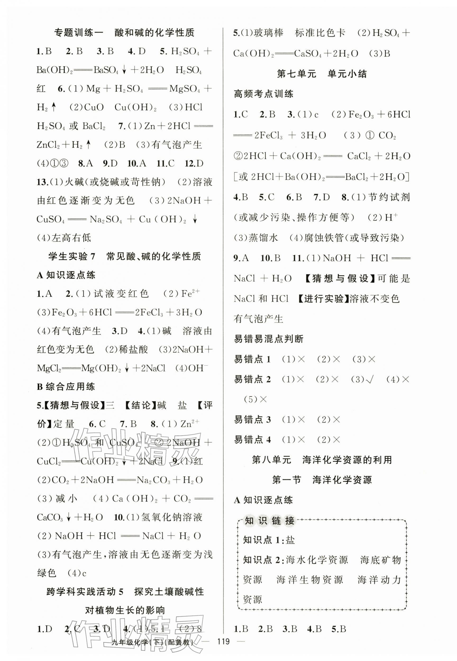 2026年黄冈金牌之路练闯考九年级化学下册鲁教版&nbsp;第3页