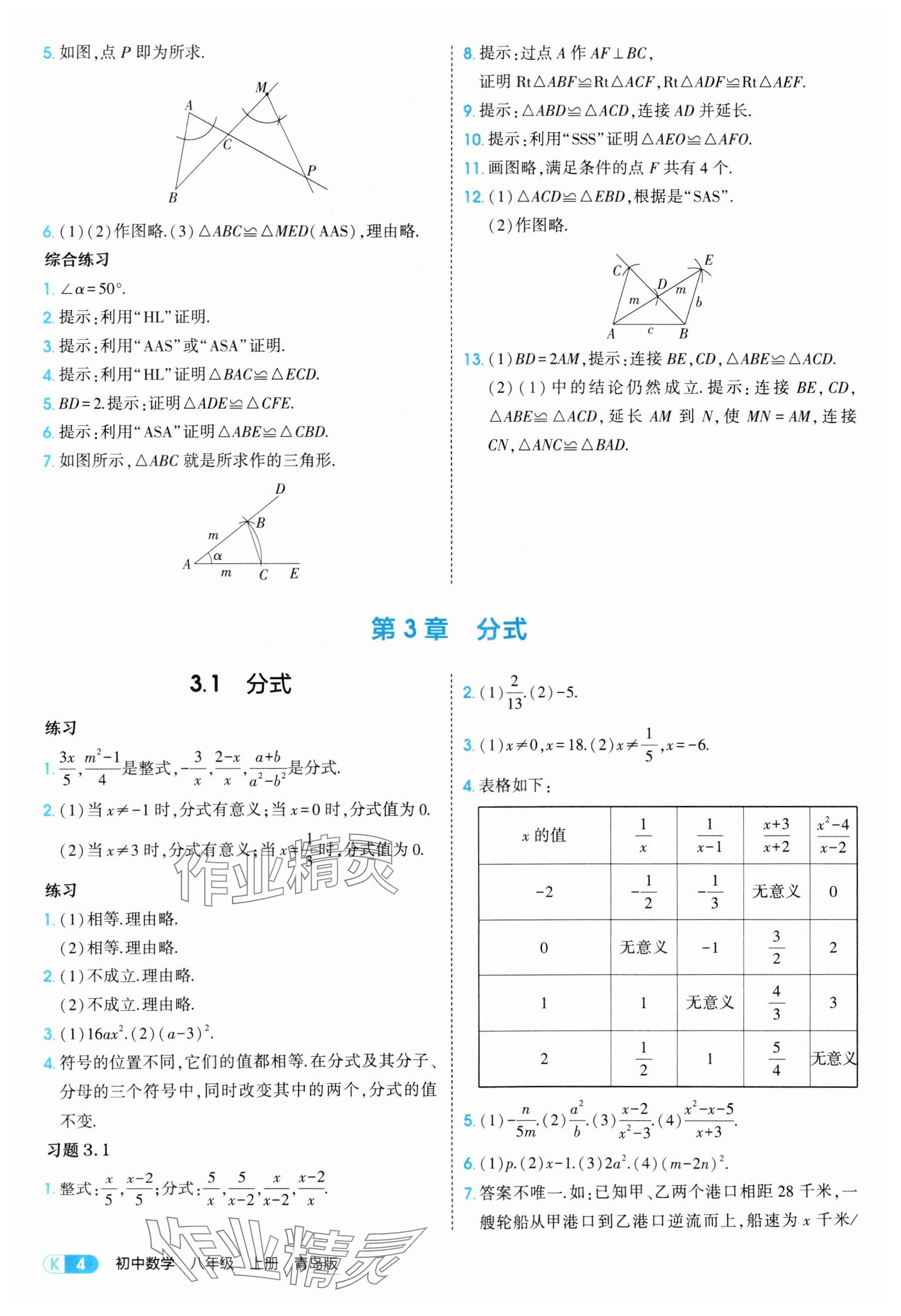 2025年教材課本八年級數(shù)學(xué)上冊青島版 參考答案第4頁
