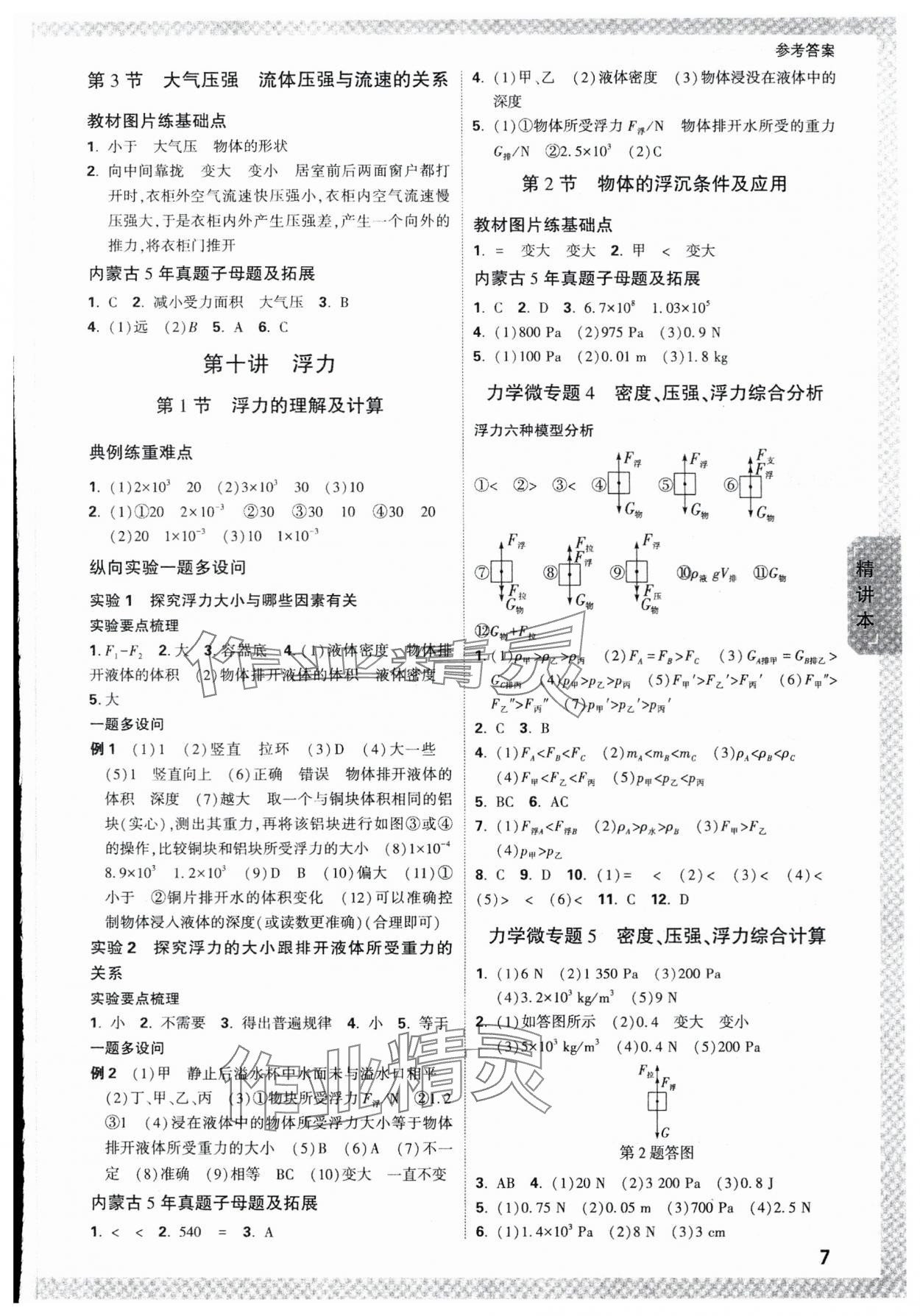 2024年萬唯中考試題研究物理內(nèi)蒙古專版 參考答案第7頁