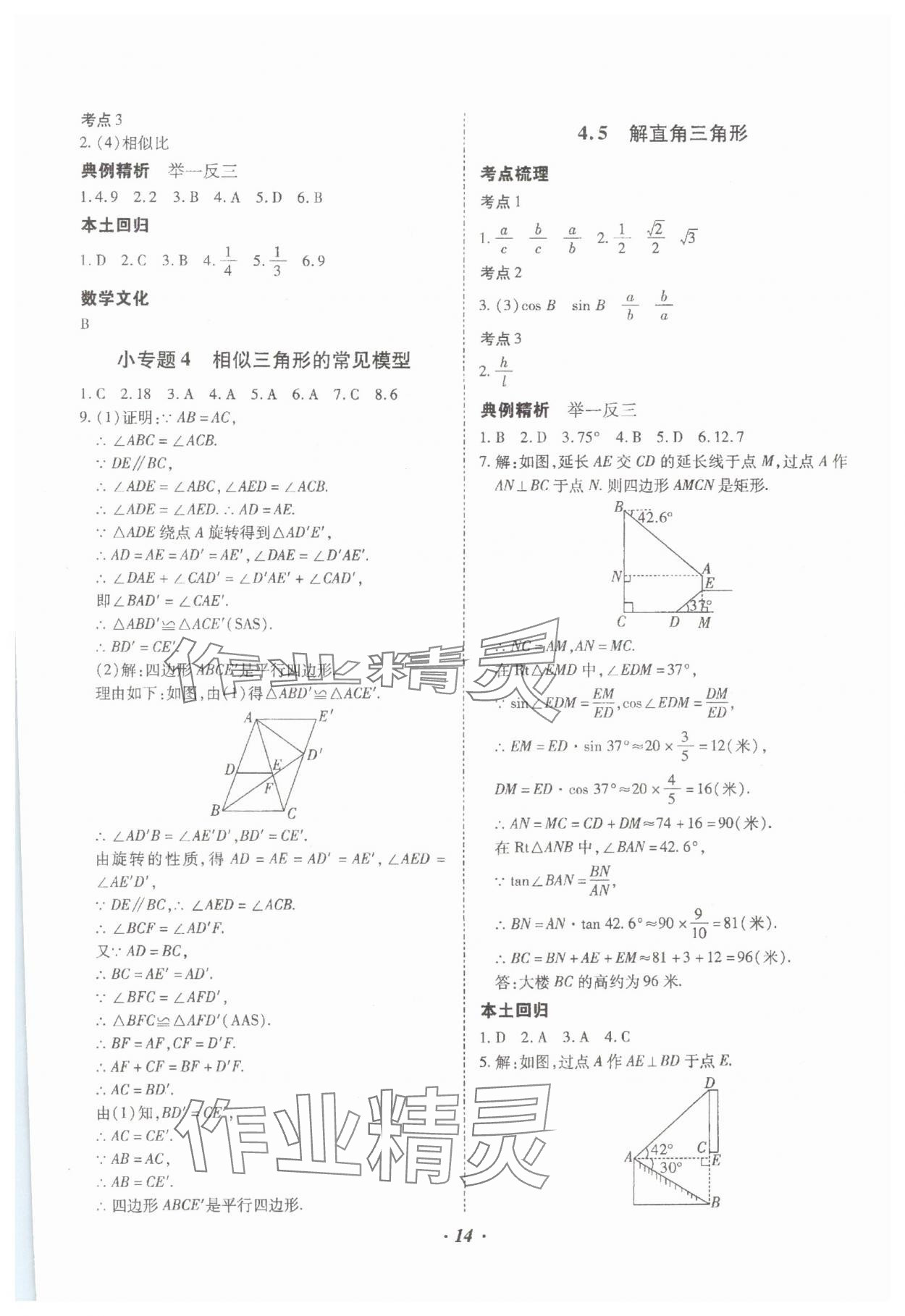2024年本土攻略精準(zhǔn)復(fù)習(xí)方案數(shù)學(xué)中考云南專版 參考答案第14頁(yè)