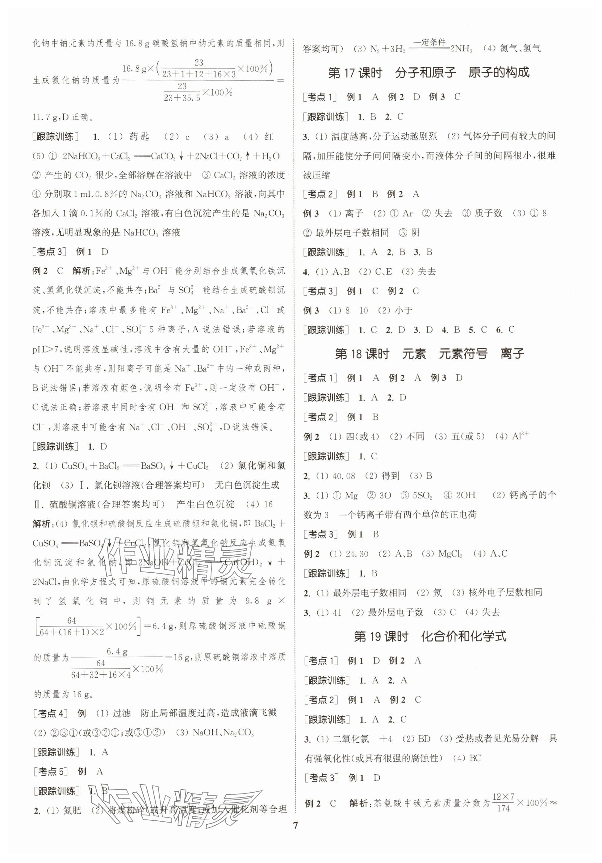 2025年通城學(xué)典中考總復(fù)習(xí)化學(xué)江蘇專版 參考答案第7頁(yè)