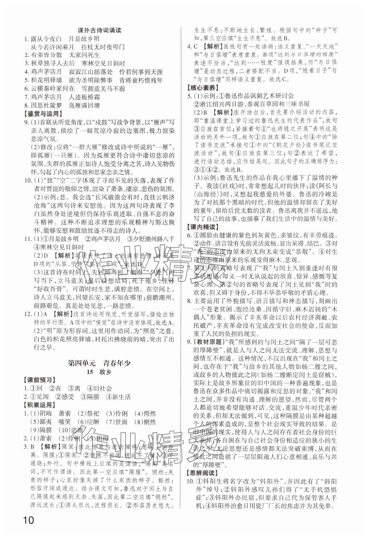 2025年同步冲刺九年级语文全一册人教版&nbsp;第10页