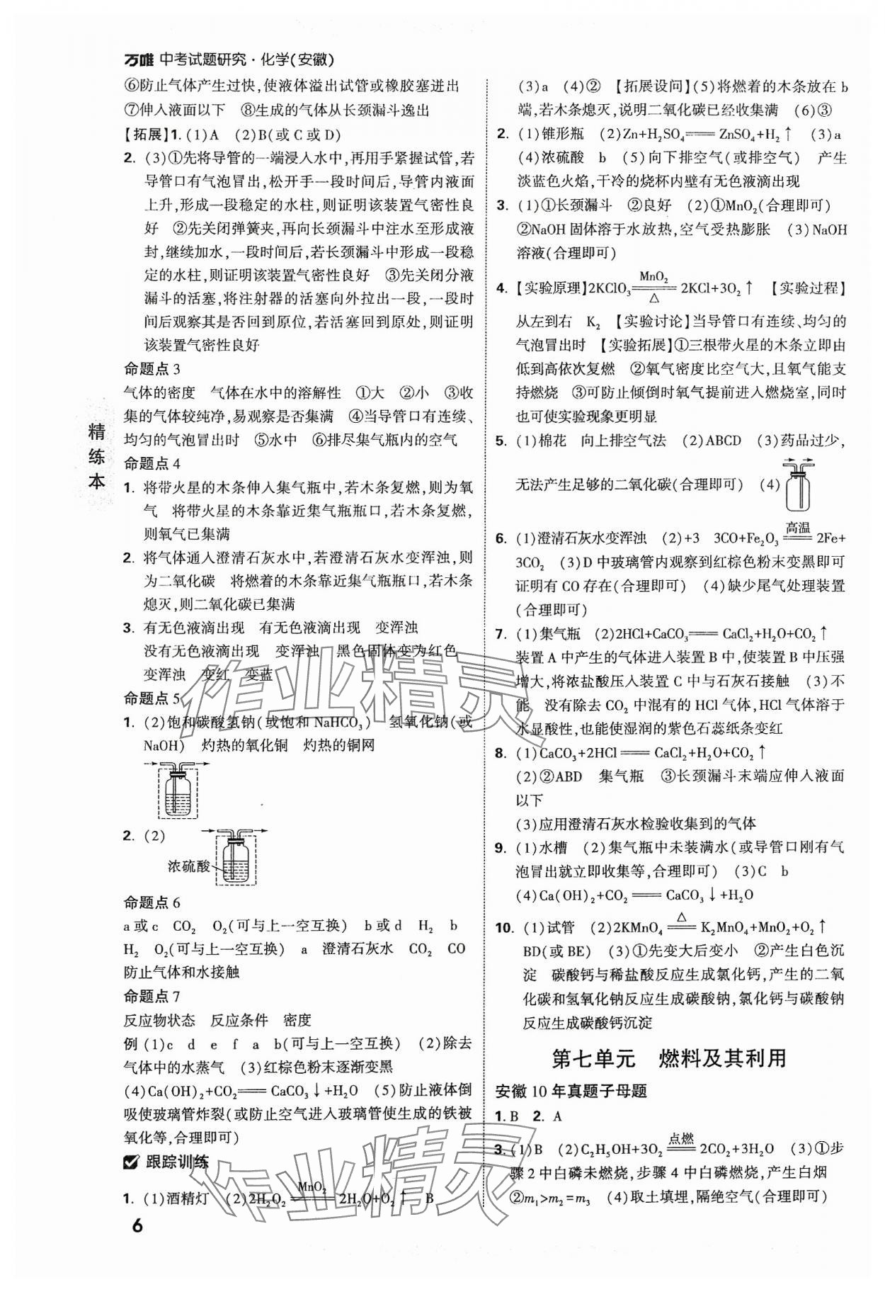 2024年萬唯中考試題研究九年級化學(xué)安徽專版 參考答案第5頁