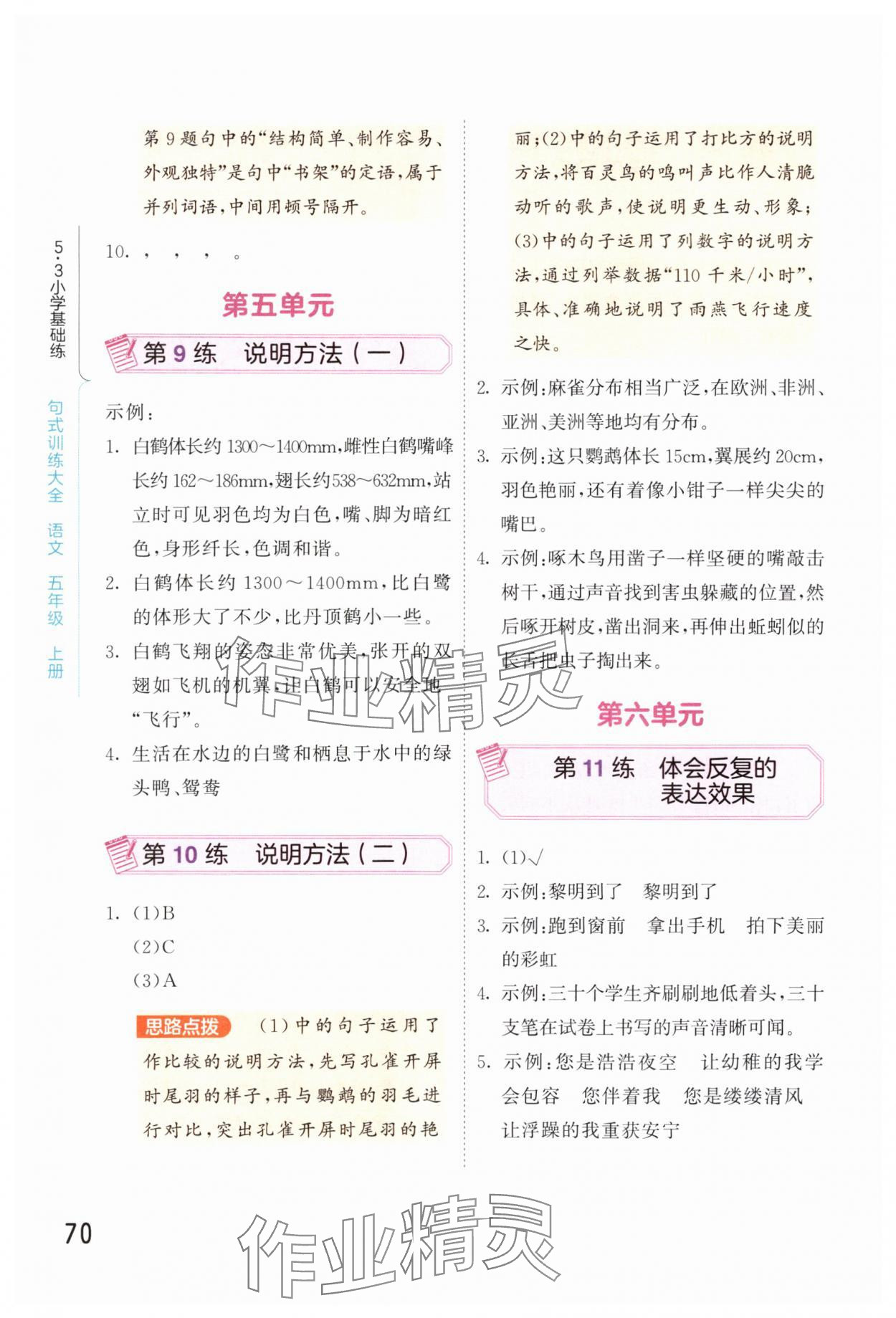 2025年句式訓練大全五年級語文上冊人教版 參考答案第3頁