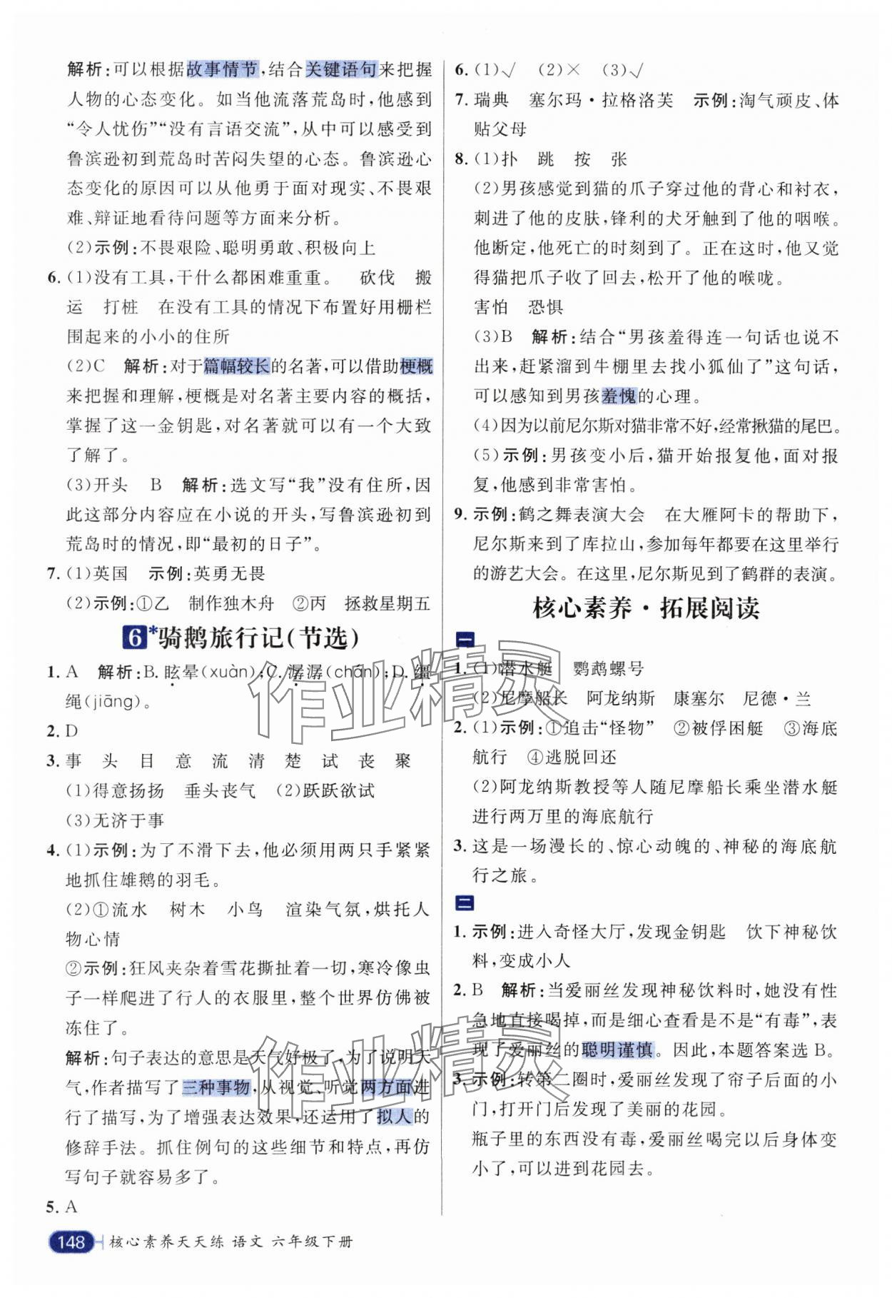 2025年核心素養(yǎng)天天練六年級(jí)語文下冊人教版 參考答案第4頁