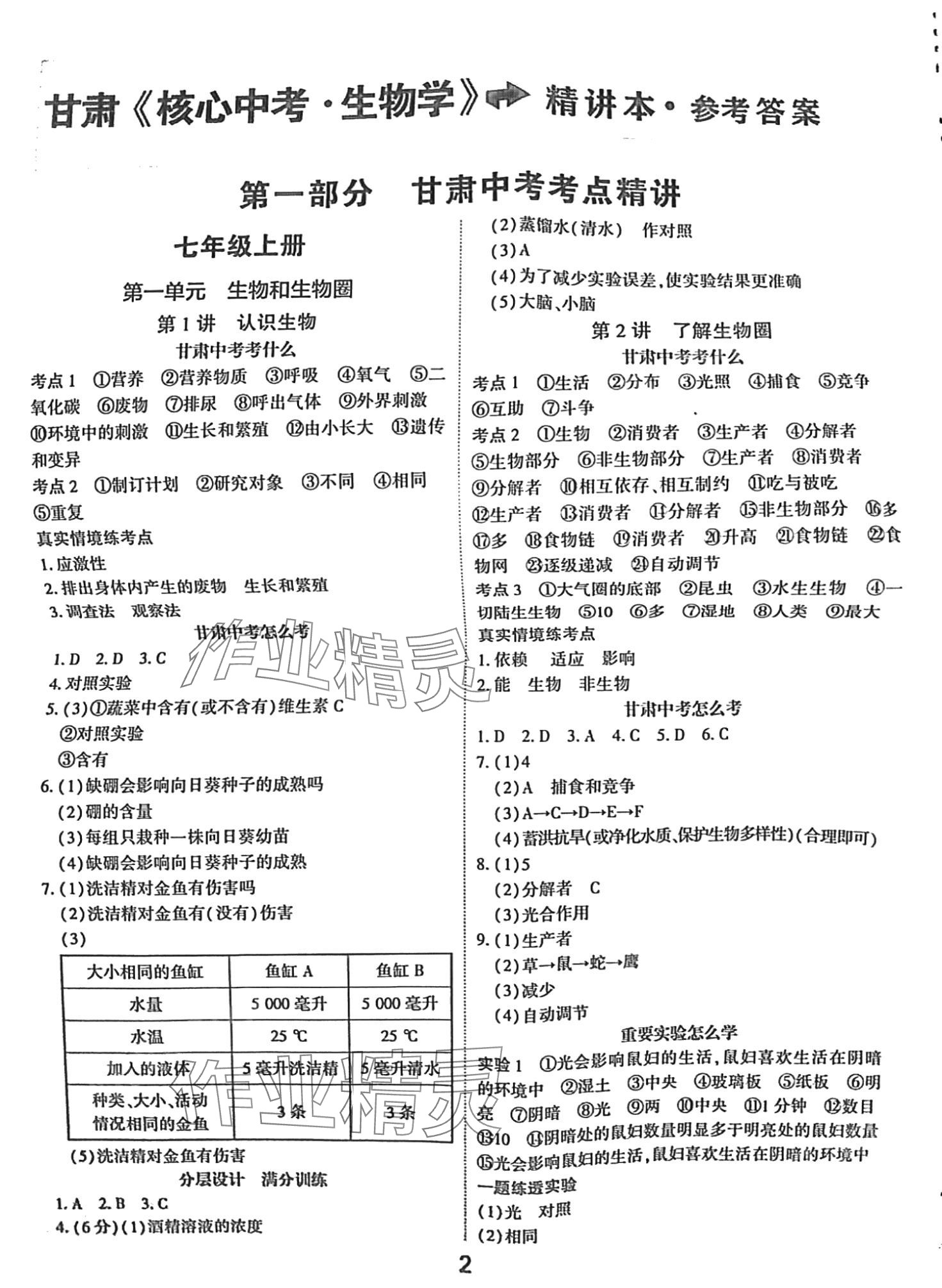 2024年核心中考生物中考甘肅專版 第1頁