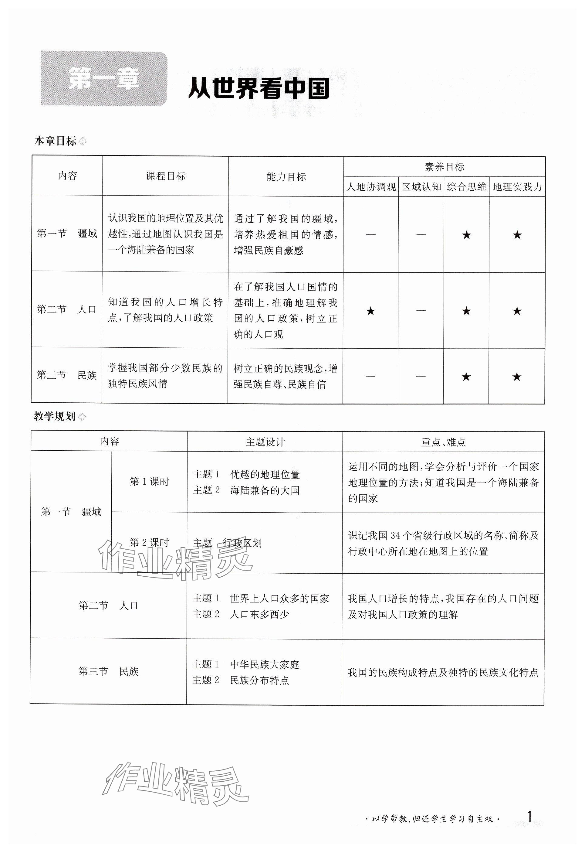 2024年金太阳导学案八年级地理上册人教版 参考答案第1页