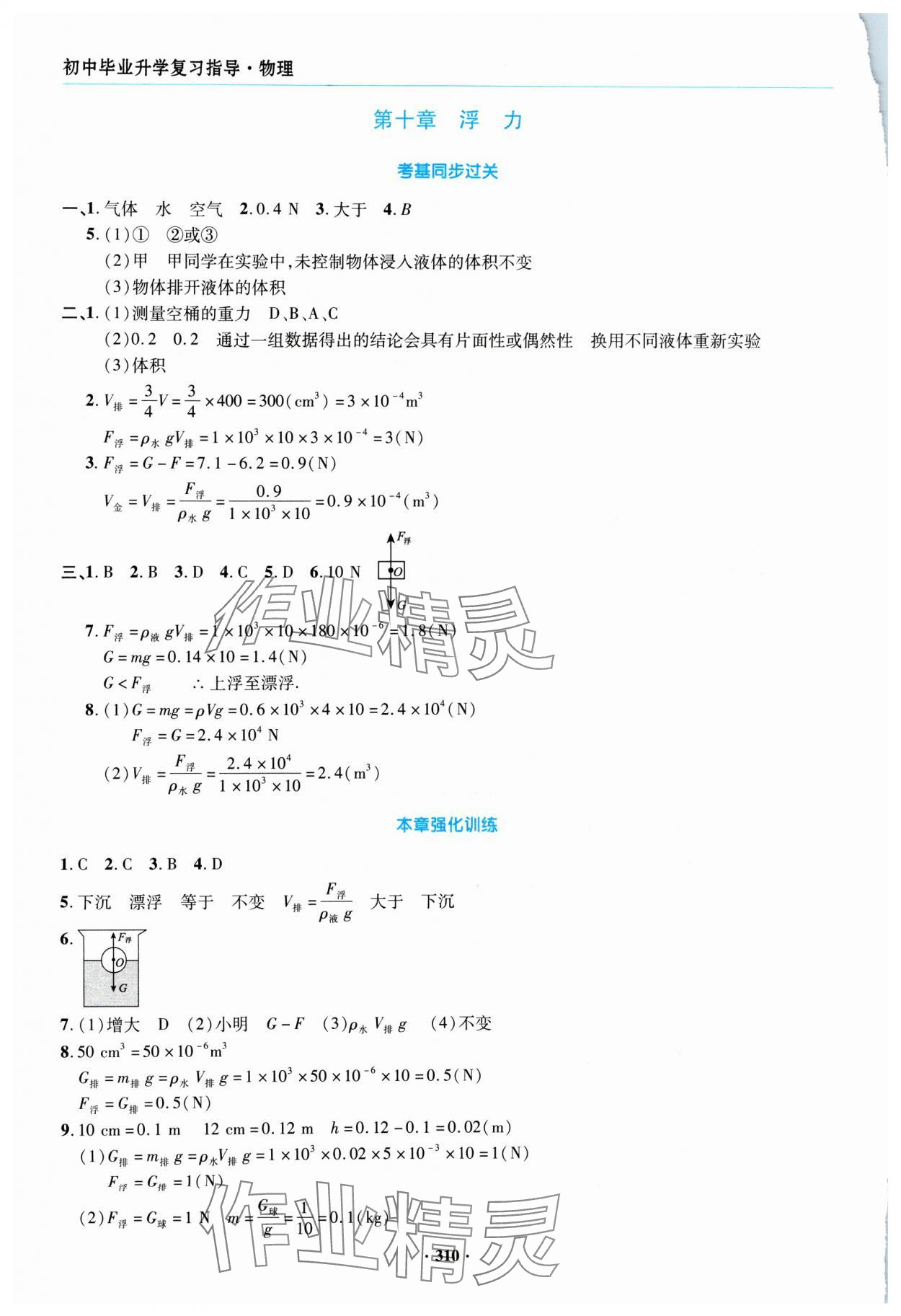 2024年初中畢業(yè)升學(xué)復(fù)習(xí)指導(dǎo)物理 參考答案第9頁