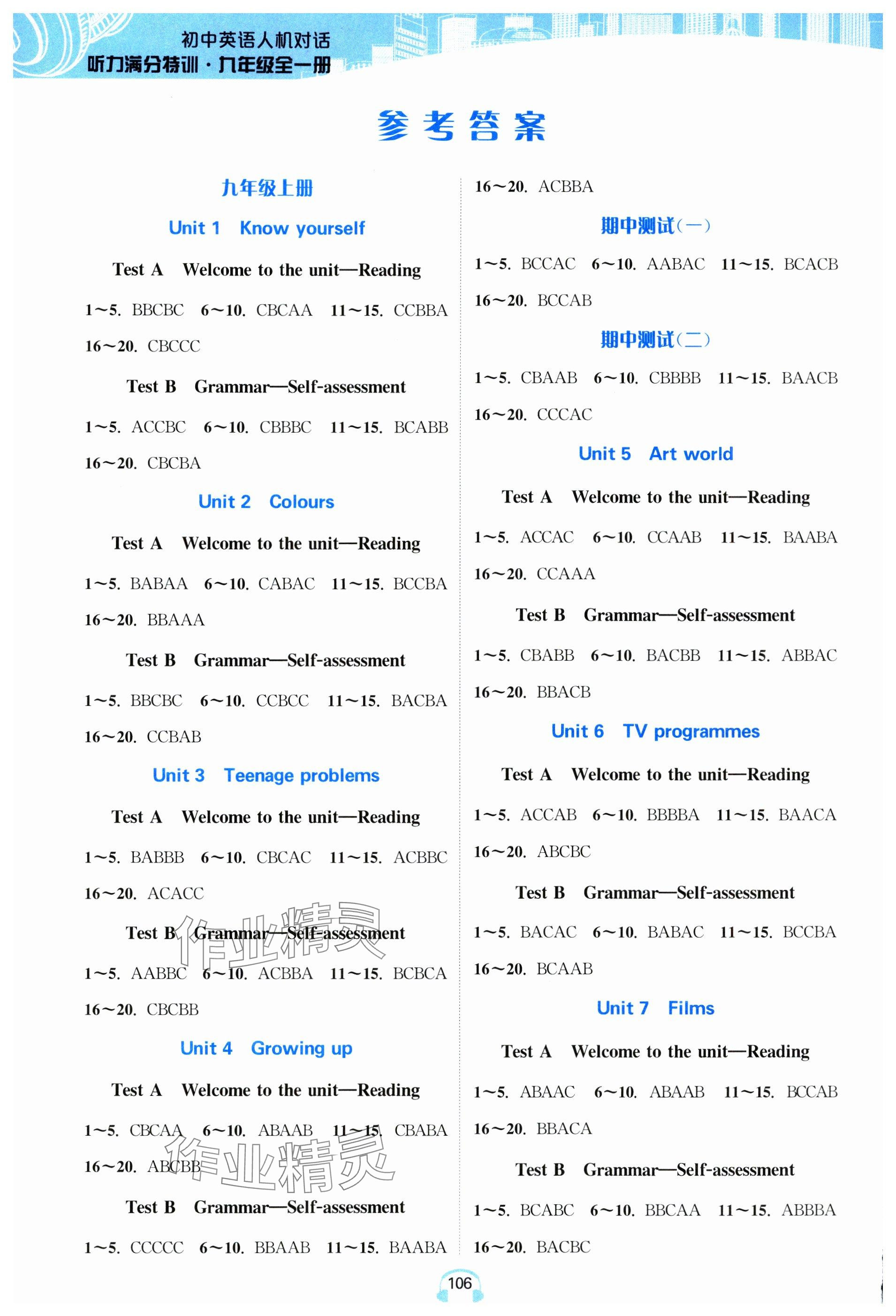 2024年人機對話聽力滿分特訓九年級英語全一冊譯林版提優(yōu)版 參考答案第1頁