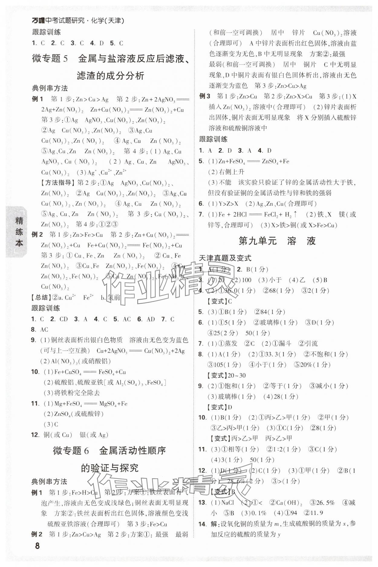 2025年万唯中考试题研究化学中考人教版天津专版 参考答案第8页