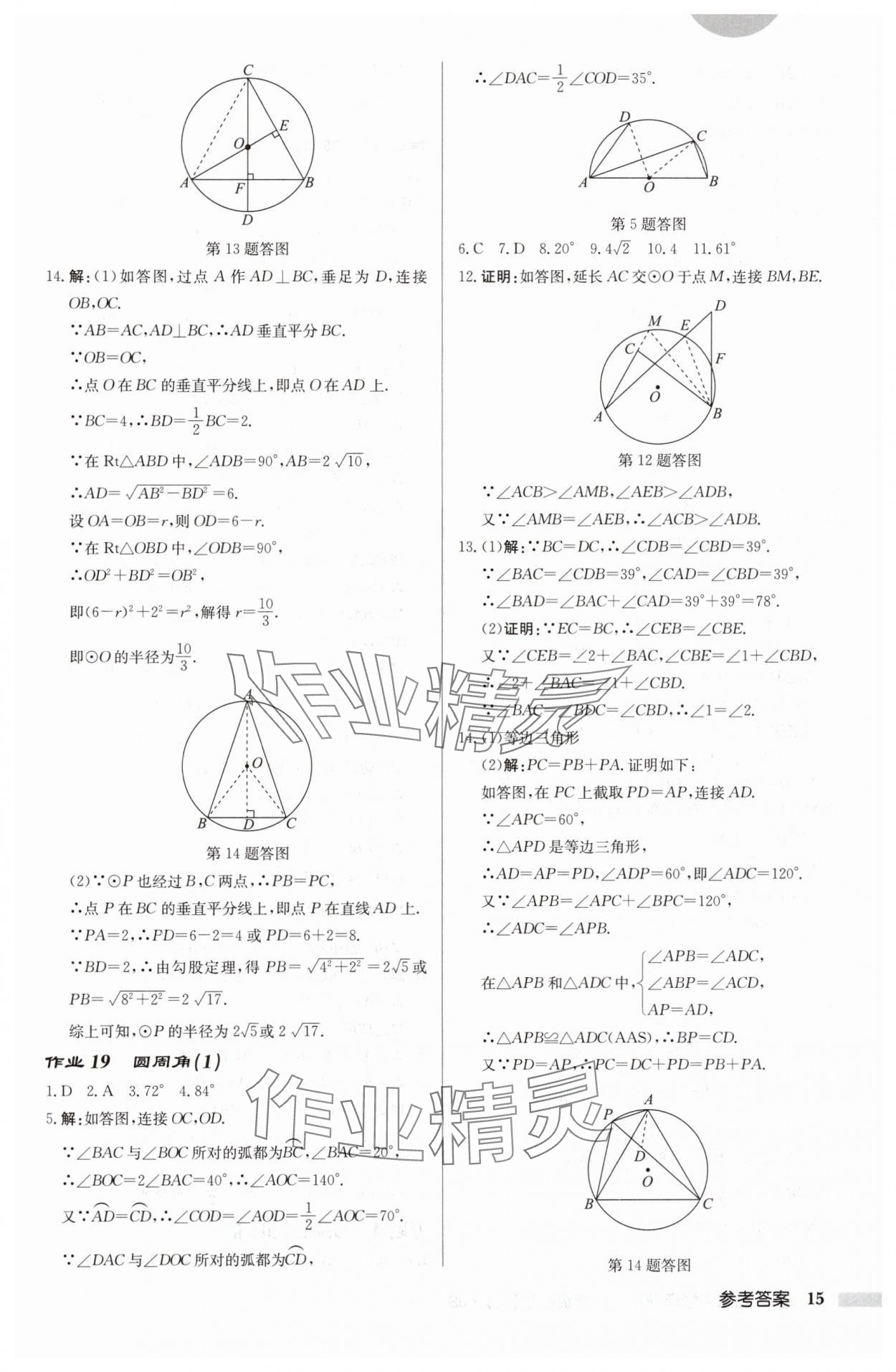 2024年启东中学作业本九年级数学上册苏科版徐州专版 参考答案第15页