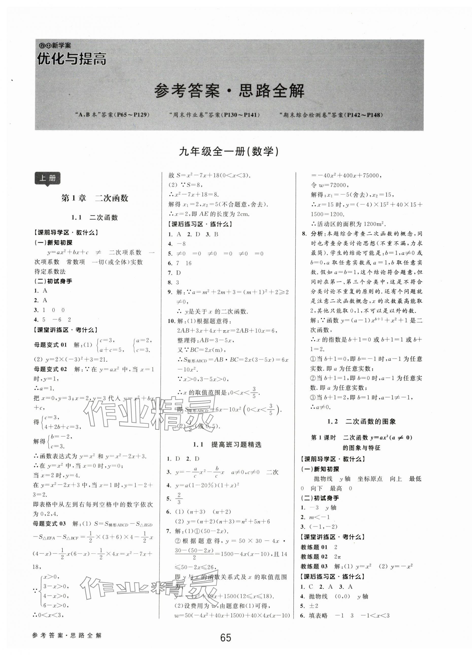 2025年初中新学案优化与提高九年级数学全一册浙教版 第1页