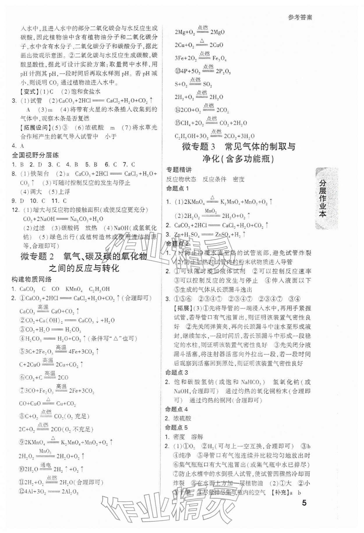2026年萬唯中考試題研究九年級化學安徽專版&nbsp;參考答案第5頁