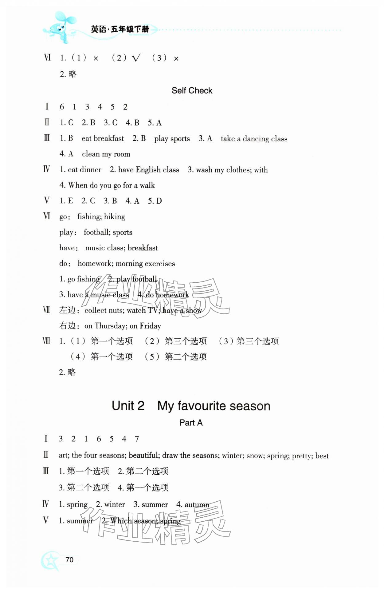 2026年自主学习指导课程五年级英语下册人教版&nbsp;参考答案第2页