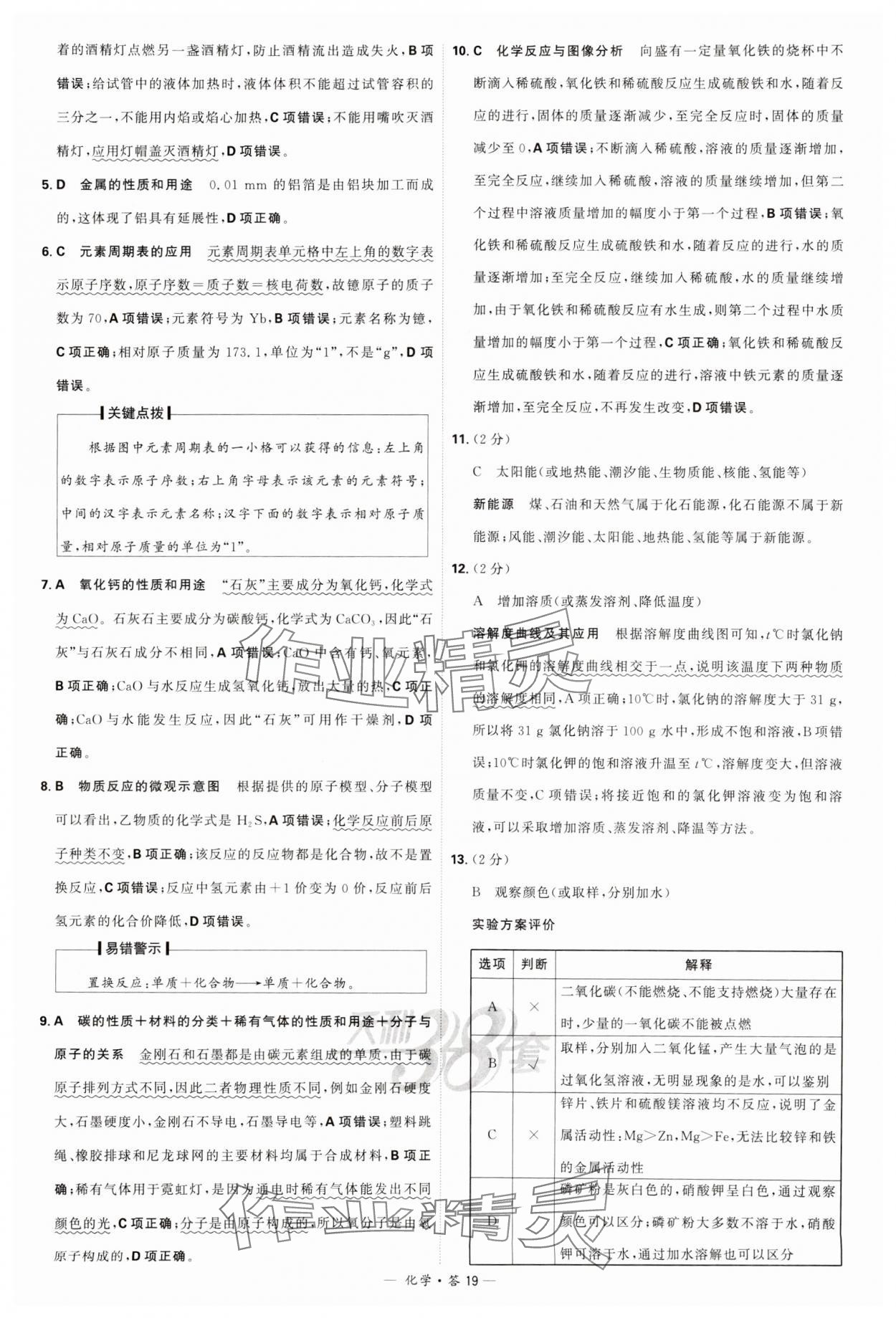 2024年天利38套新课标全国中考试题精选化学 参考答案第19页