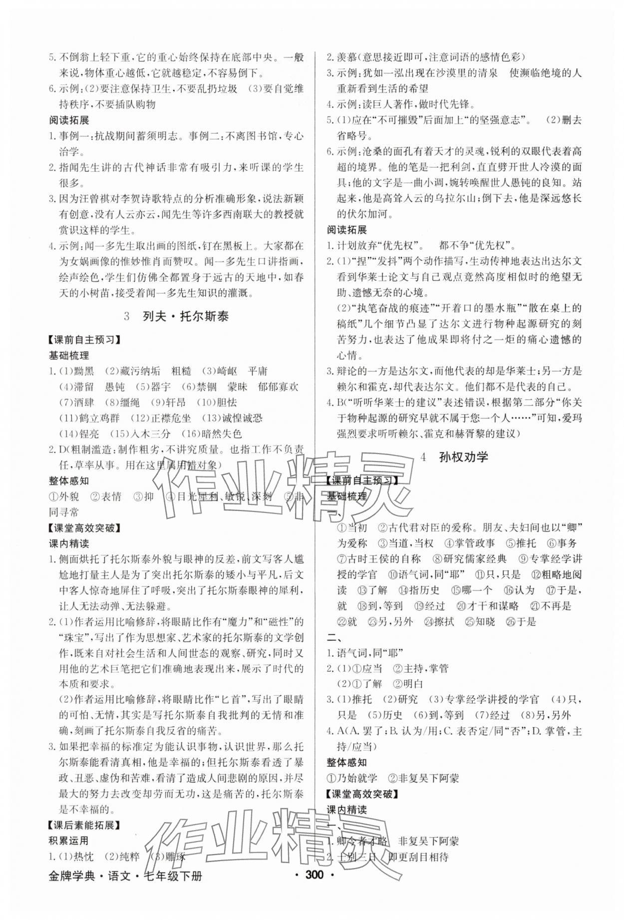 2025年金牌学典七年级语文下册人教版 第2页