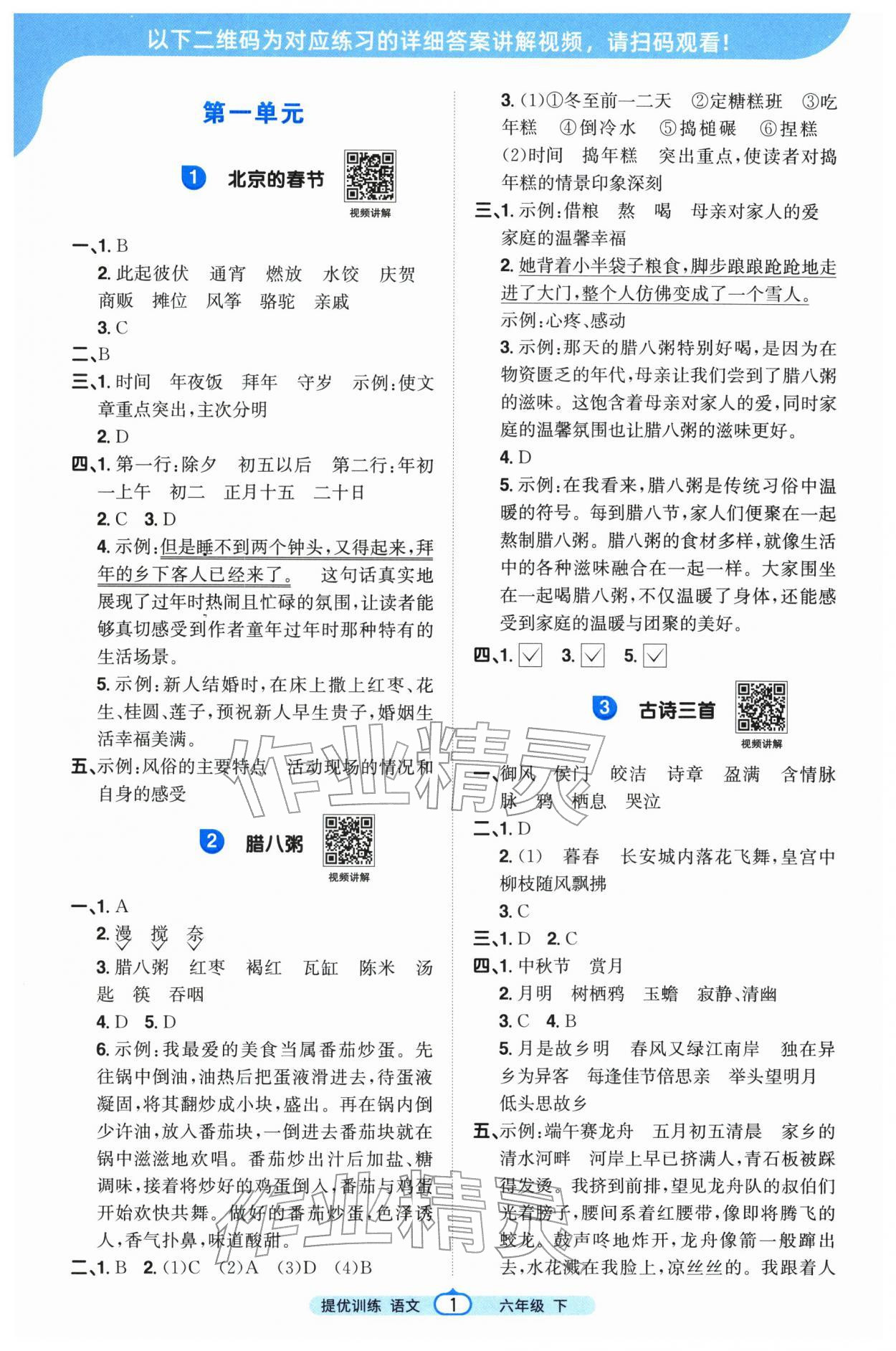 2026年阳光同学提优训练六年级语文下册人教版&nbsp;第1页