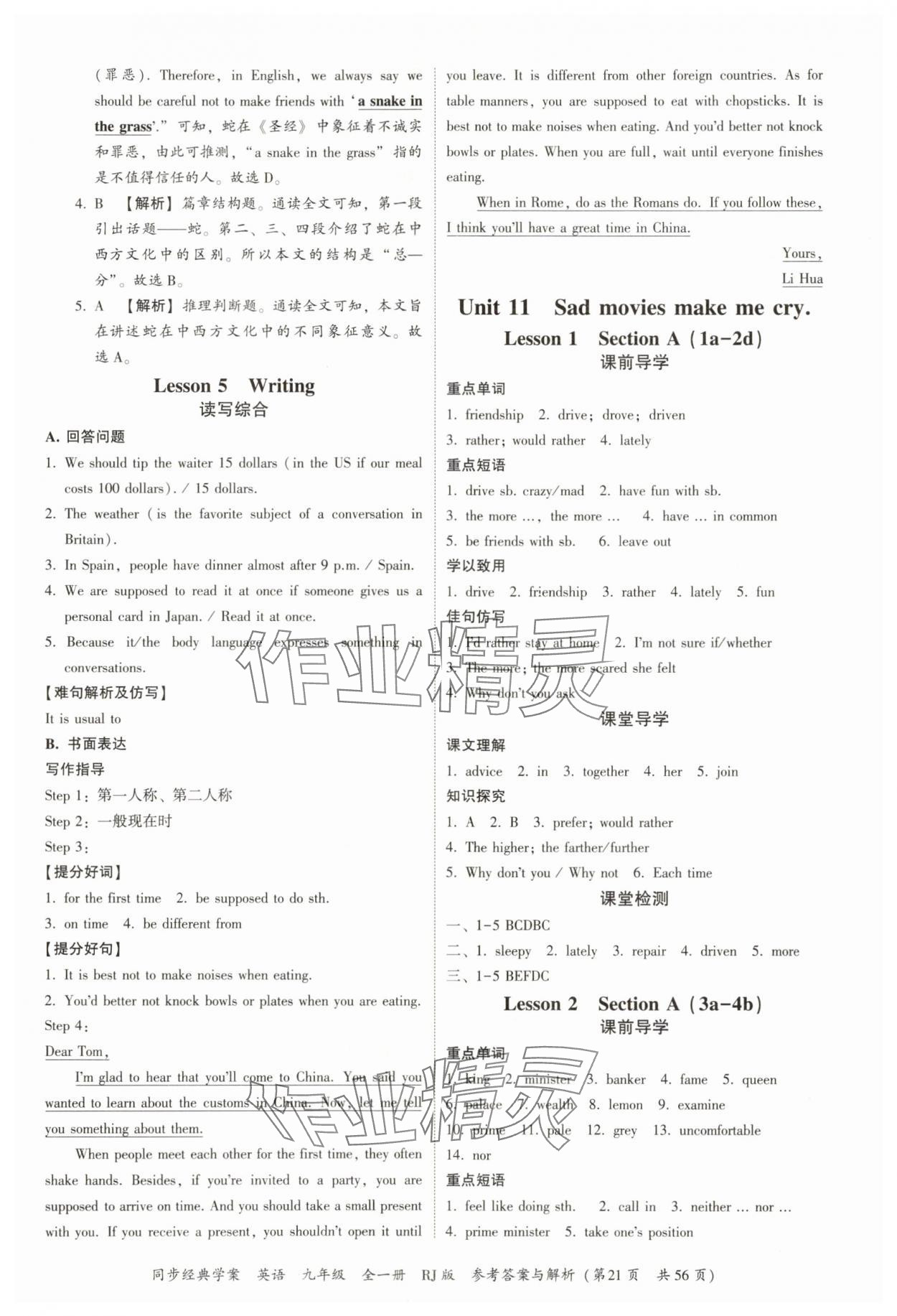 2025年同步经典学案九年级英语全一册人教版 第21页