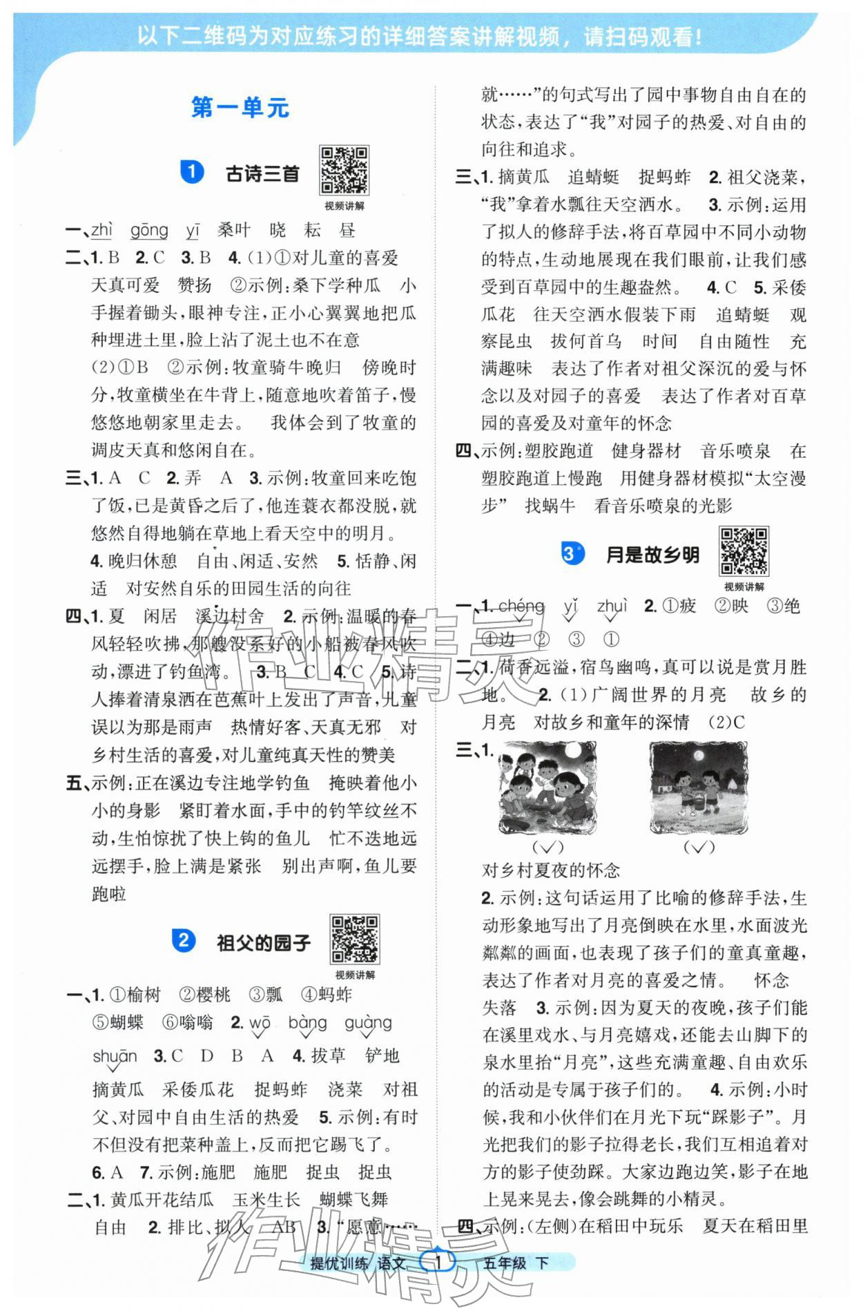 2026年阳光同学提优训练五年级语文下册人教版&nbsp;第1页