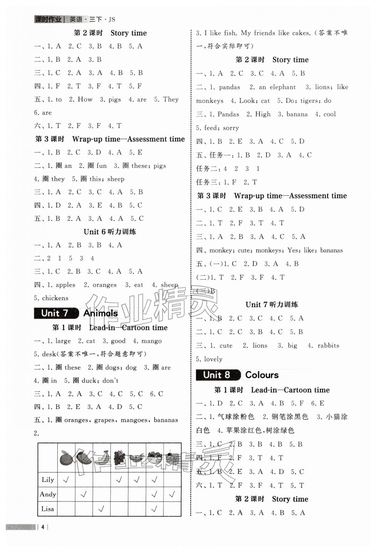 2026年经纶学典课时作业三年级英语下册译林版&nbsp;参考答案第4页