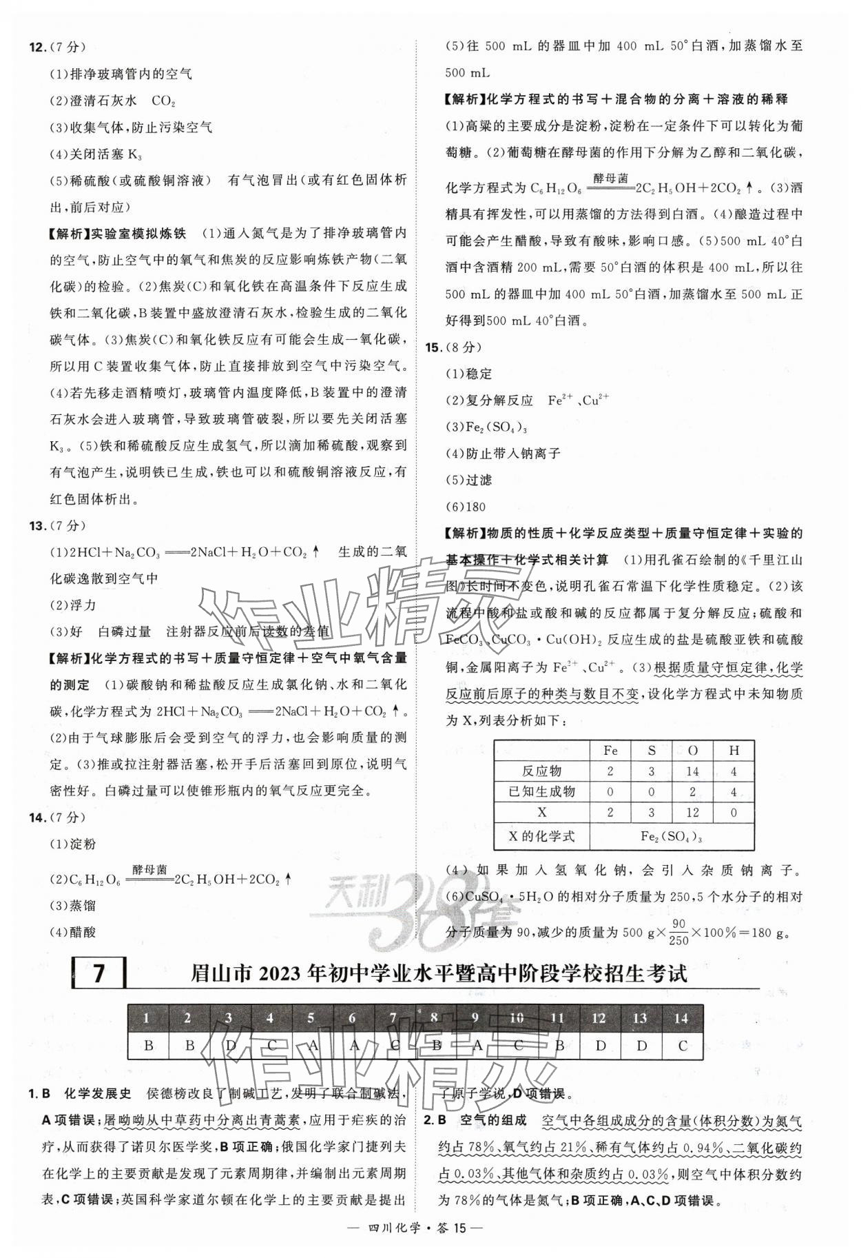 2024年天利38套中考试题精选化学四川专版 参考答案第15页