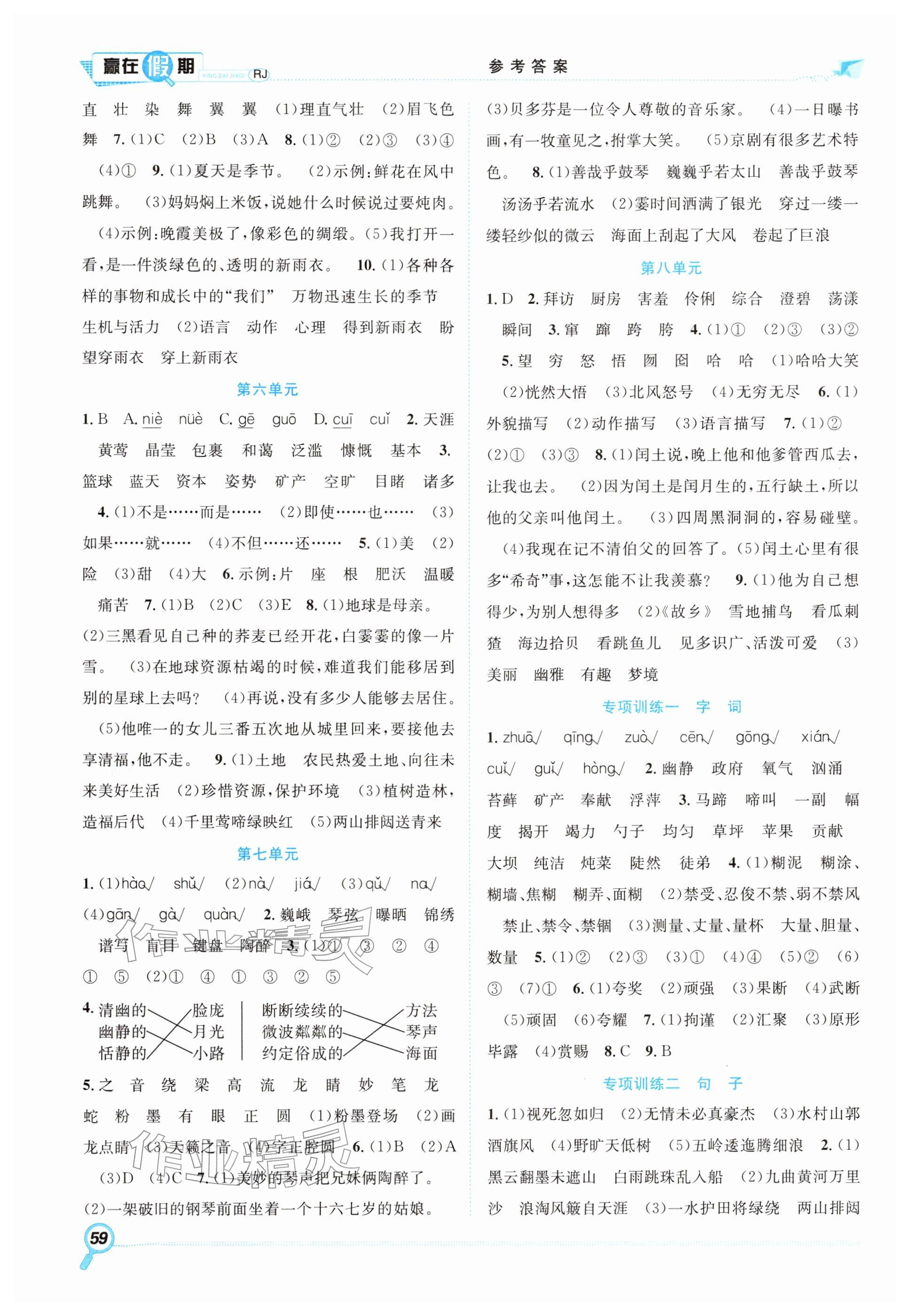 2026年赢在假期期末加寒假六年级语文人教版&nbsp;参考答案第2页